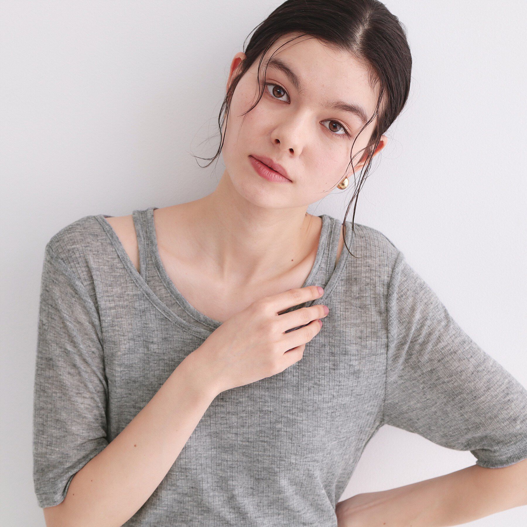 OPAQUE.CLIP「シアーリブレイヤードカットソー【洗濯機洗い可】」|Tシャツ・カットソー|グレー(012)