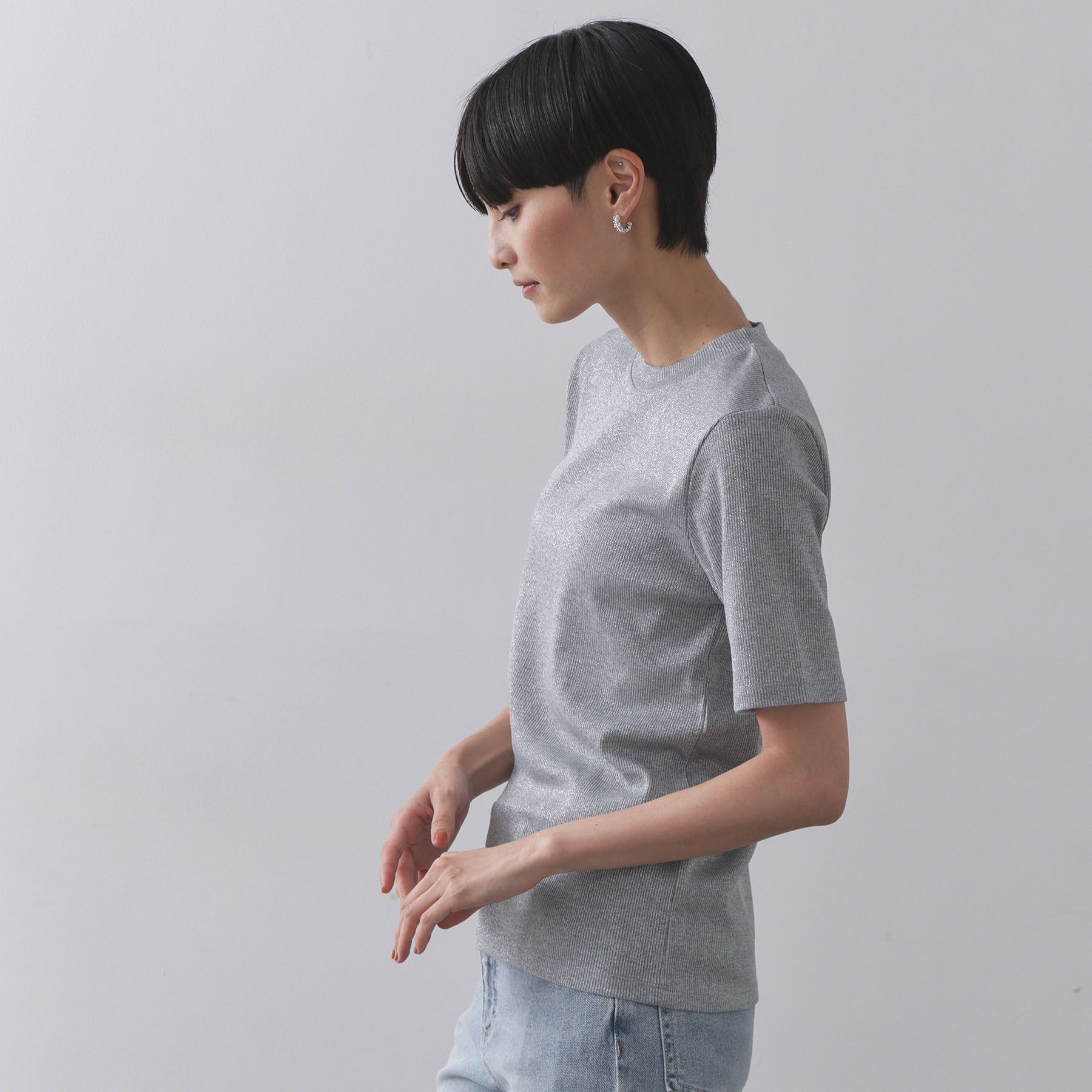 OPAQUE.CLIP「ラメリブカットソー【洗濯機洗い可】」|Tシャツ・カットソー|