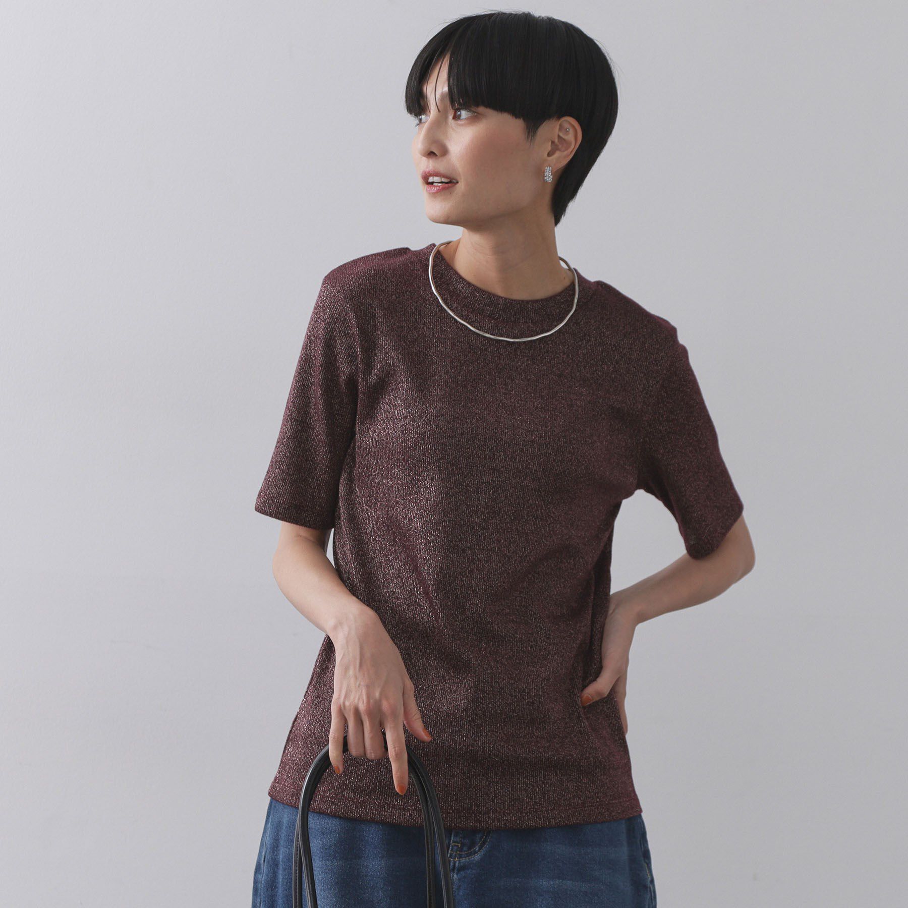 OPAQUE.CLIP「ラメリブカットソー【洗濯機洗い可】」|Tシャツ・カットソー|ブラウン(644)