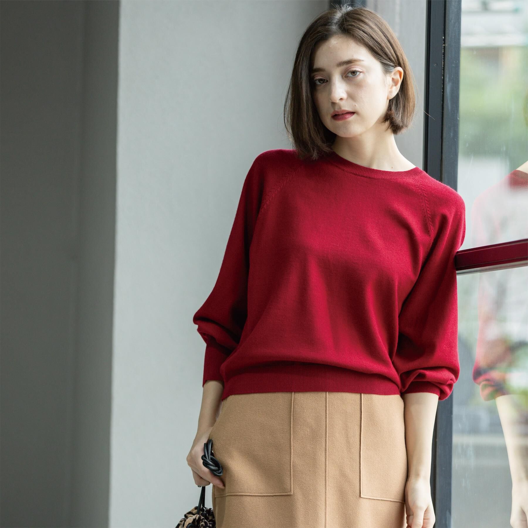 OPAQUE.CLIP「ラグランクルーネックニット/エクストラファインメリノウール【THEシリーズ/洗濯機OK】」|ニット・セーター|