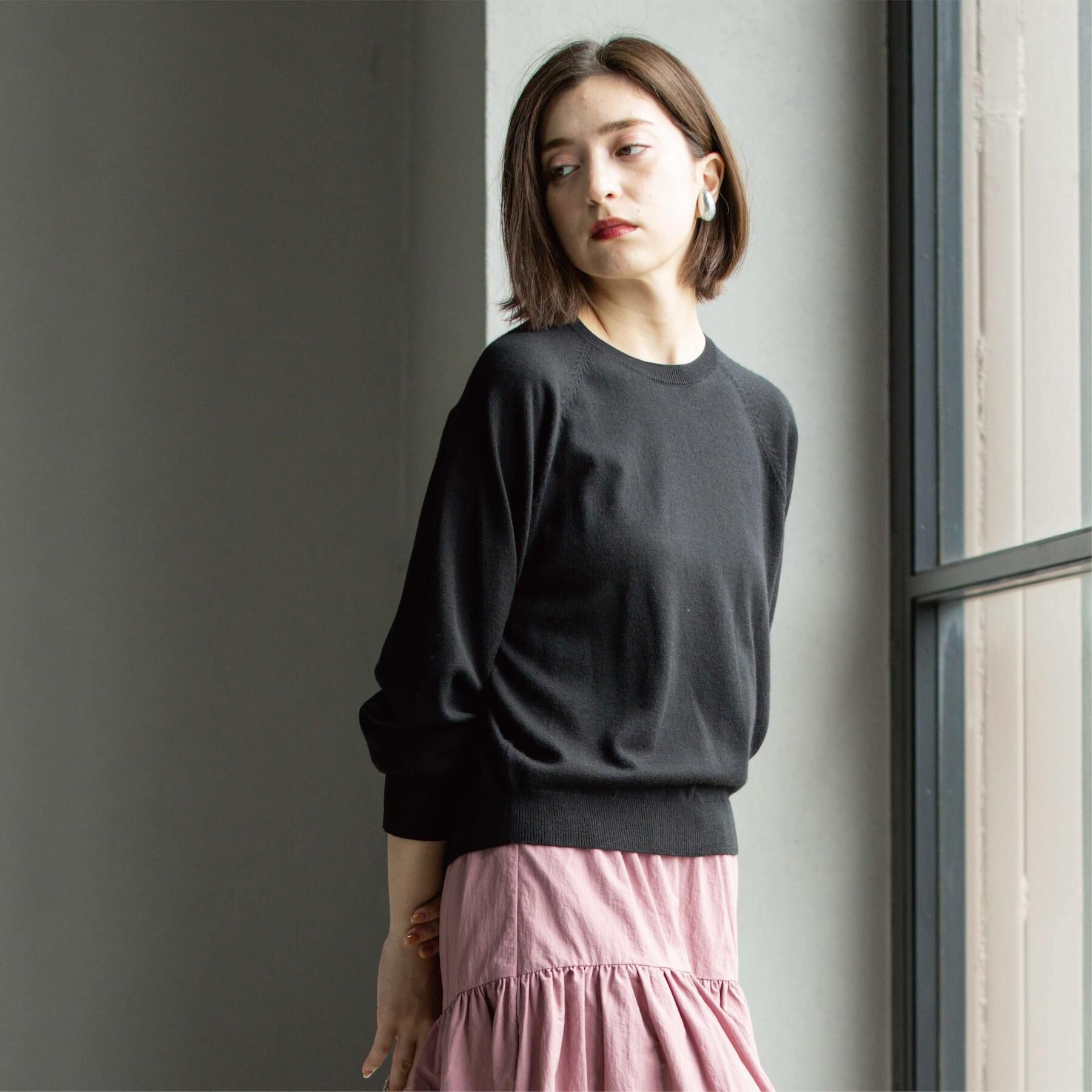 OPAQUE.CLIP「ラグランクルーネックニット/エクストラファインメリノウール【THEシリーズ/洗濯機OK】」|ニット・セーター|