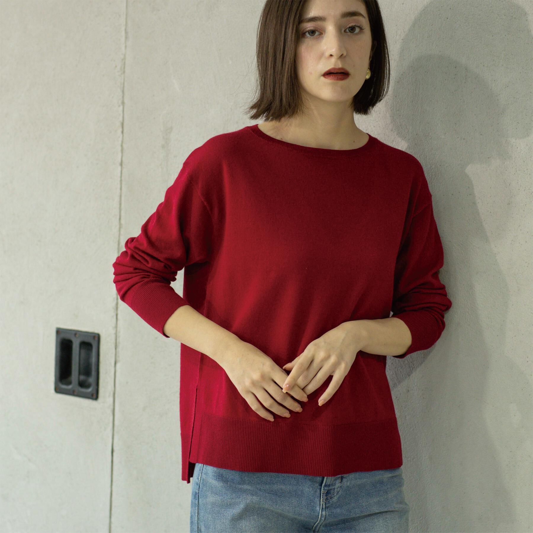 OPAQUE.CLIP「ボートネックニット/エクストラファインメリノウール【THEシリーズ/洗濯機OK】」|ニット・セーター|