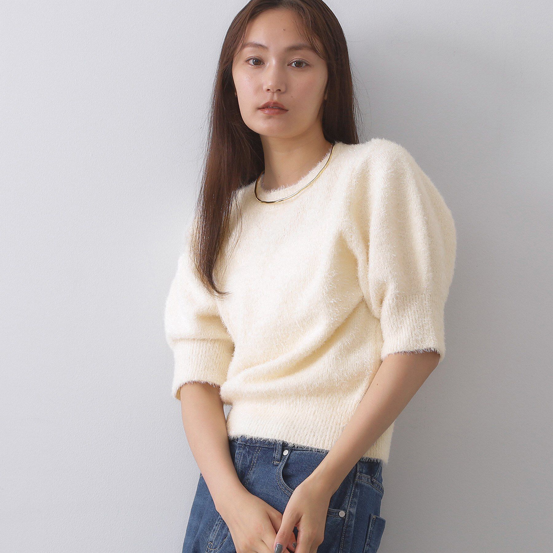 OPAQUE.CLIP「キラキラボリュームスリーブニット【洗濯機洗い可】」|ニット・セーター|