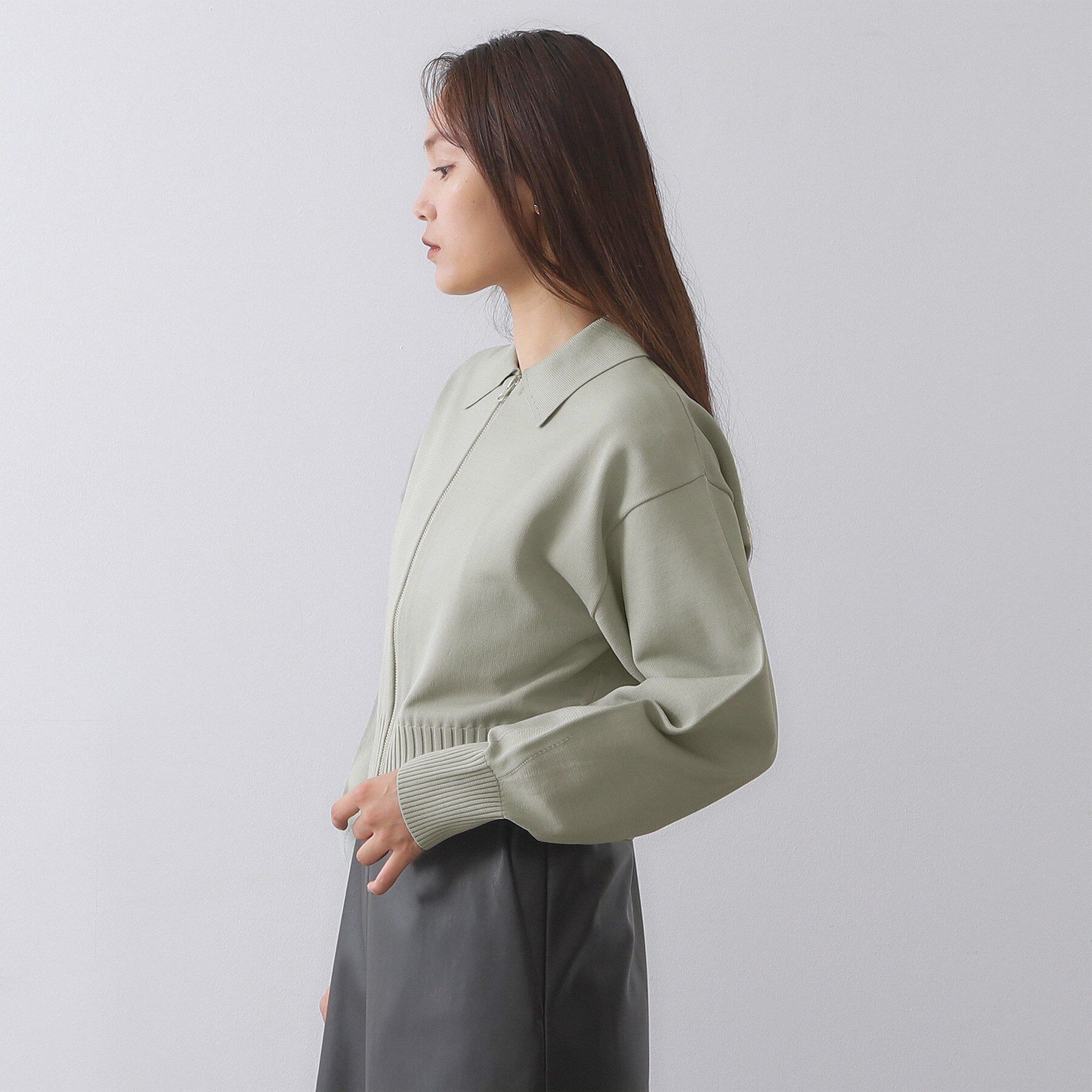 OPAQUE.CLIP「襟付きZIPアップニットカーディガン【洗濯機洗い可/抗ピル】」|カーディガン|