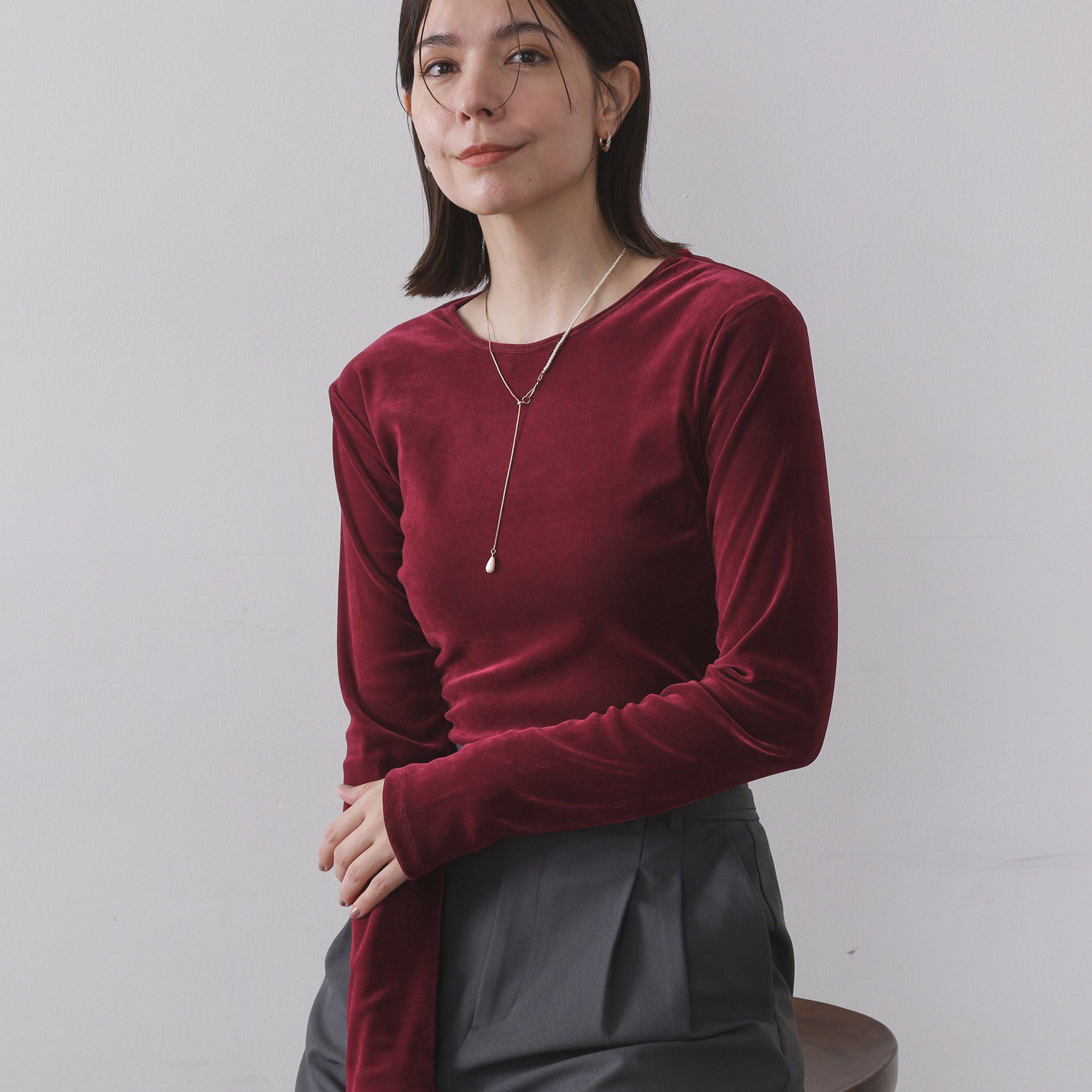 OPAQUE.CLIP「フロッキーチュールトップス【洗濯機OK】」|Tシャツ・カットソー|ボルドー(064)