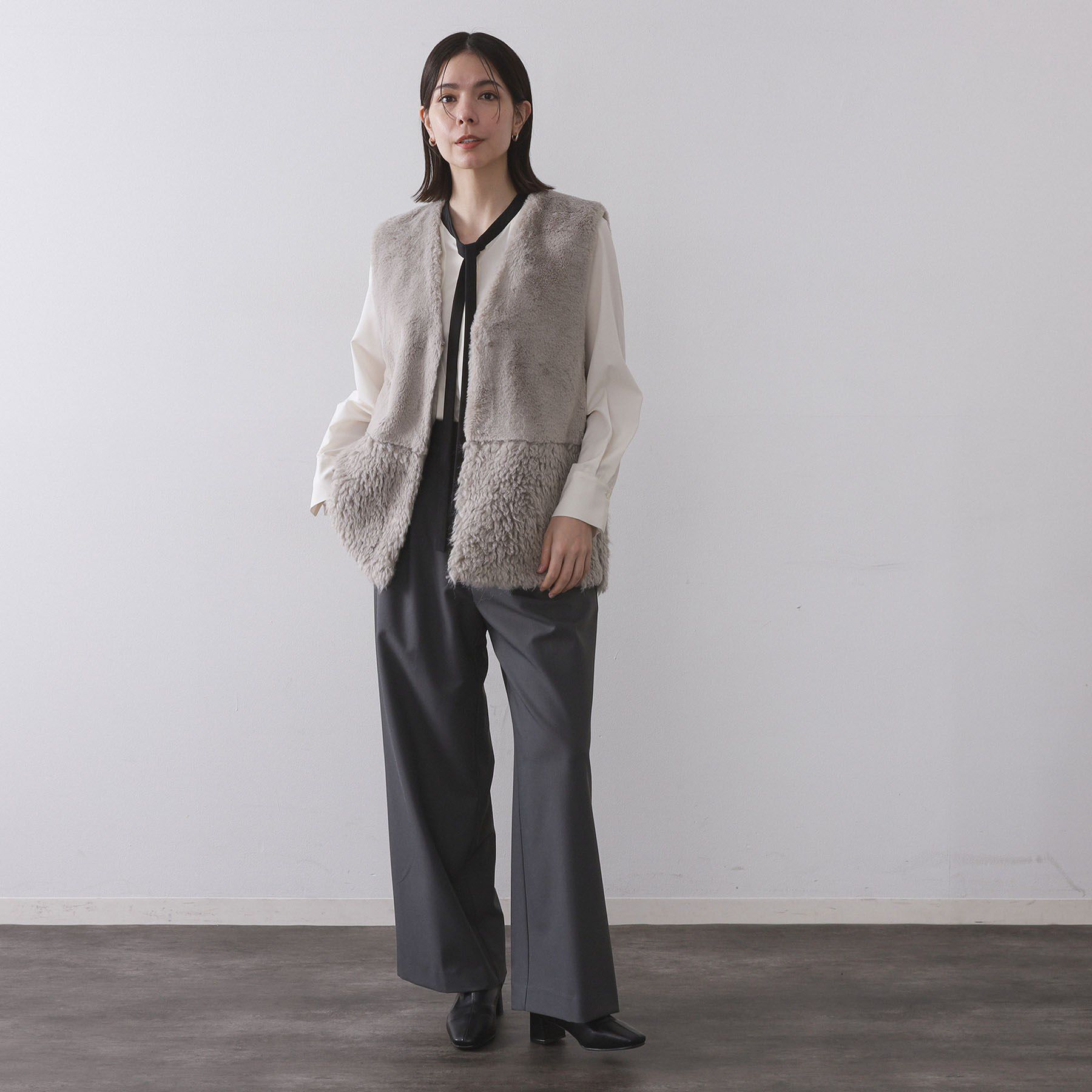 OPAQUE.CLIP「フェイクファー&times;フェイクボアドッキングジレ【洗濯機OK】」|ベスト・ジレ|