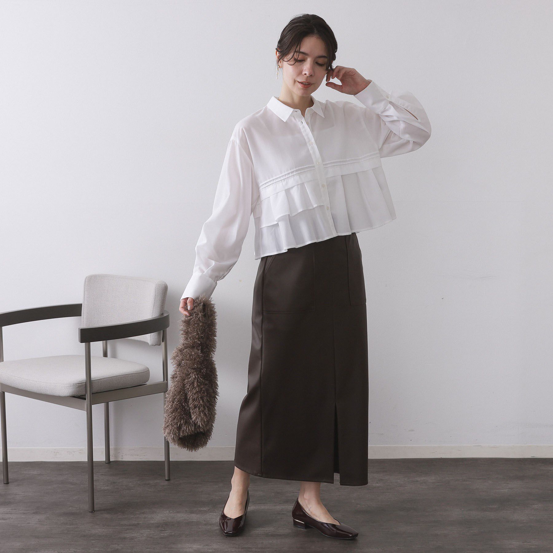 OPAQUE.CLIP「ピンタックフリルショートシャツ【洗濯機OK】」|シャツ・ブラウス|