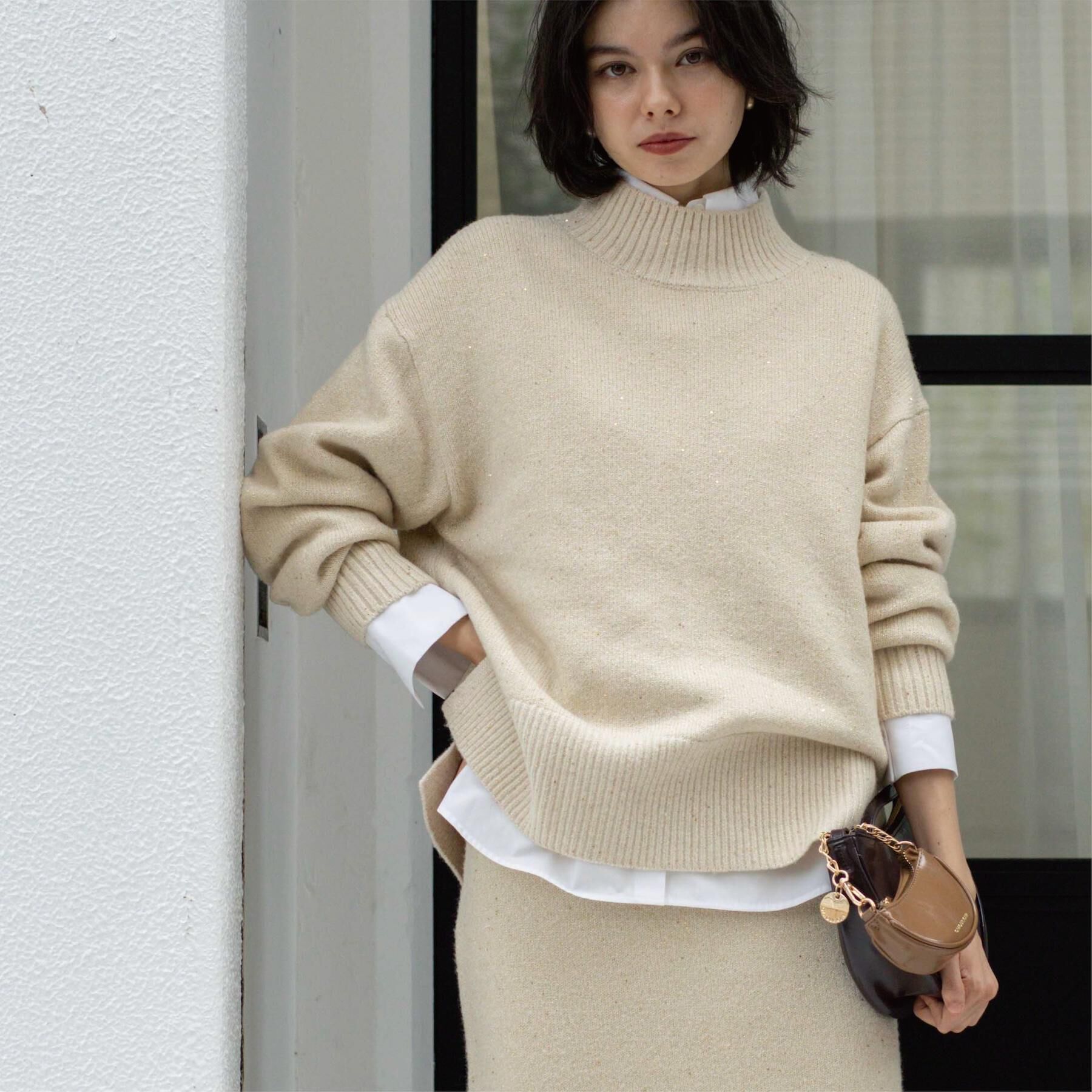 OPAQUE.CLIP「ラメスパンコールハイネックニット/セットアップ対応可【洗濯機OK】」|ニット・セーター|