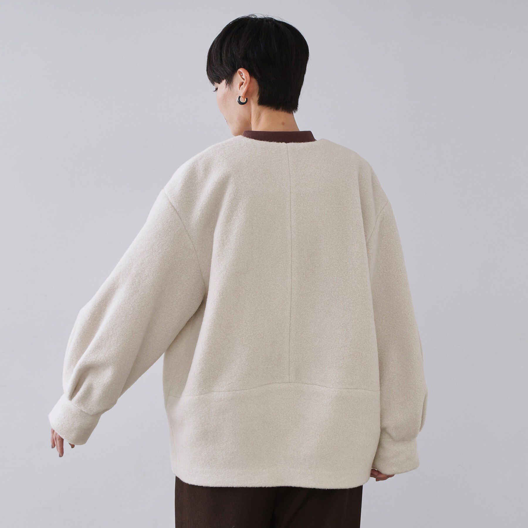 OPAQUE.CLIP「もこもこノーカラージップミドルコート【洗える】」|ノーカラーコート|