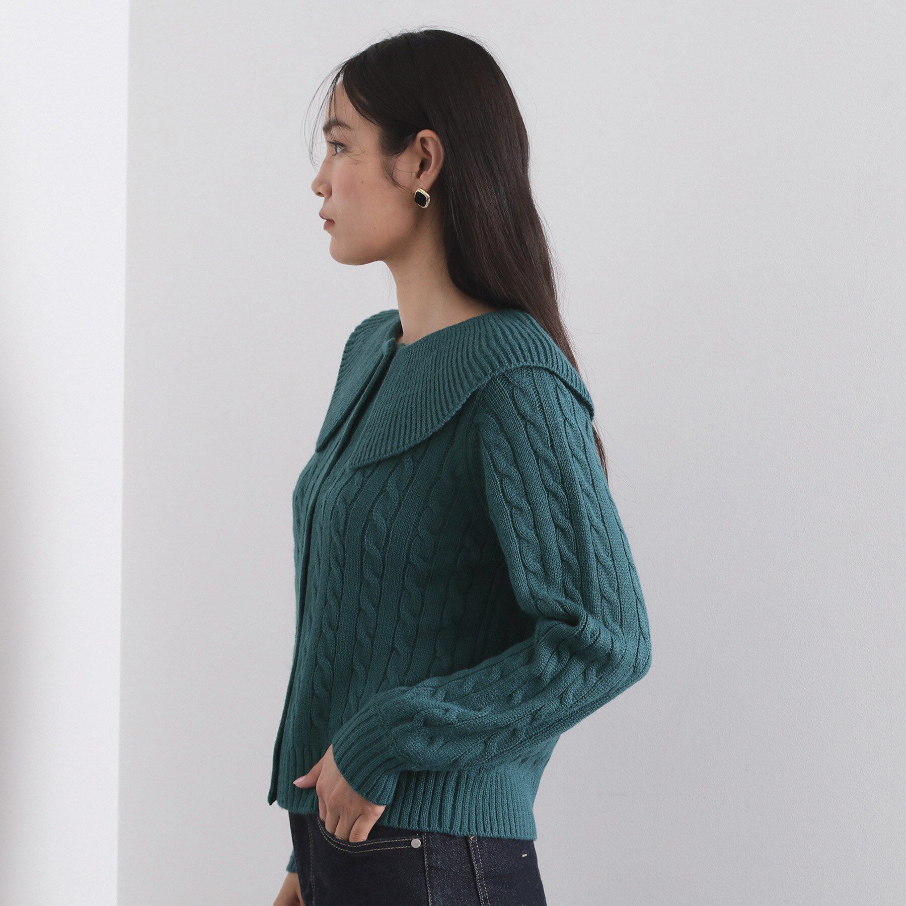 OPAQUE.CLIP「ビック襟ケーブルニット【洗濯機OK／抗ピル】」|ニット・セーター|