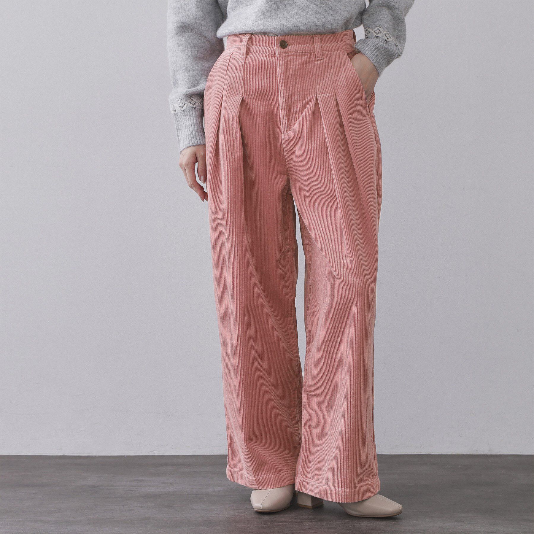 OPAQUE.CLIP「コーデュロイタックワイドパンツ【洗濯機OK】」|その他|ピンク(071)