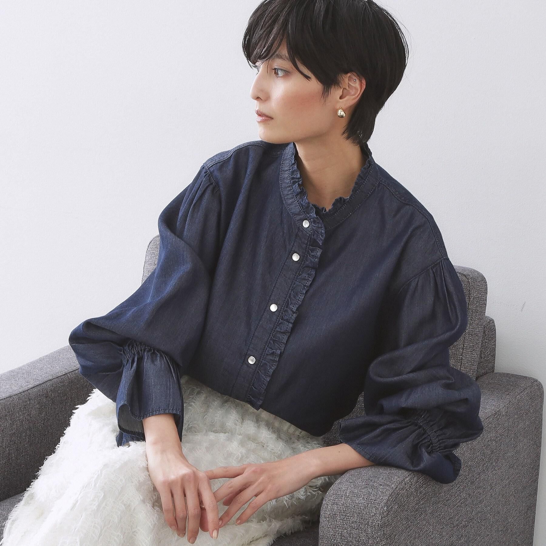 OPAQUE.CLIP「セルロース混デニムフリルブラウス【洗濯機OK】」|シャツ・ブラウス|