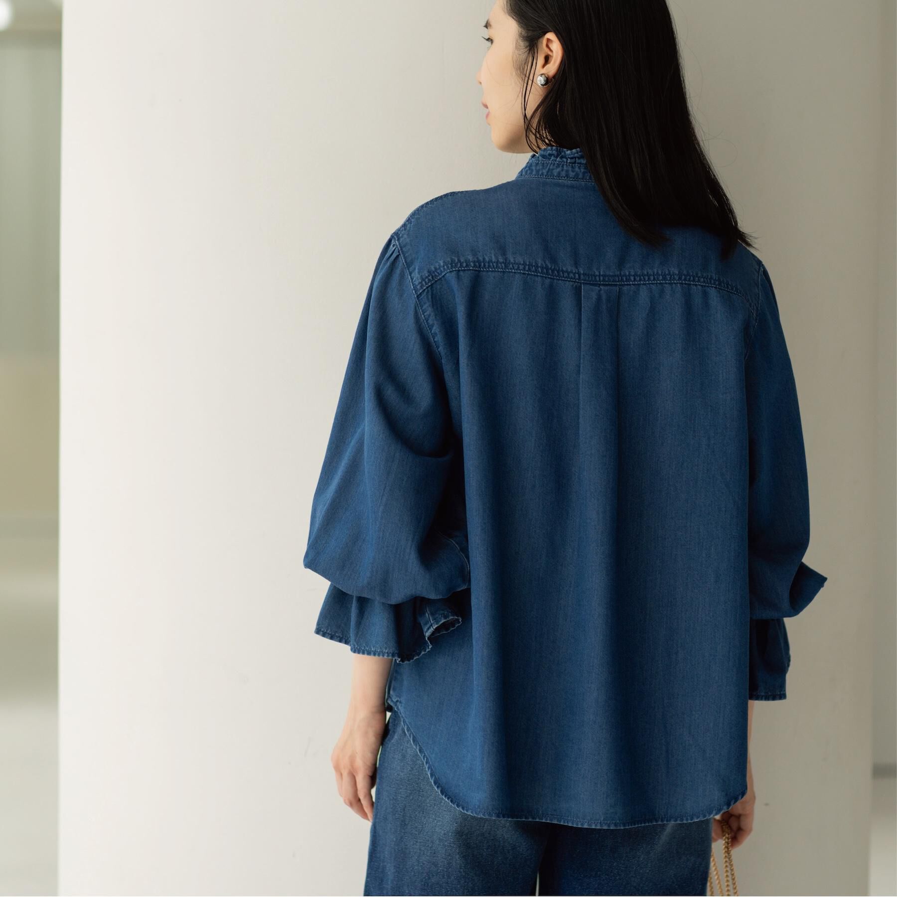 OPAQUE.CLIP「セルロース混デニムフリルブラウス【洗濯機OK】」|シャツ・ブラウス|