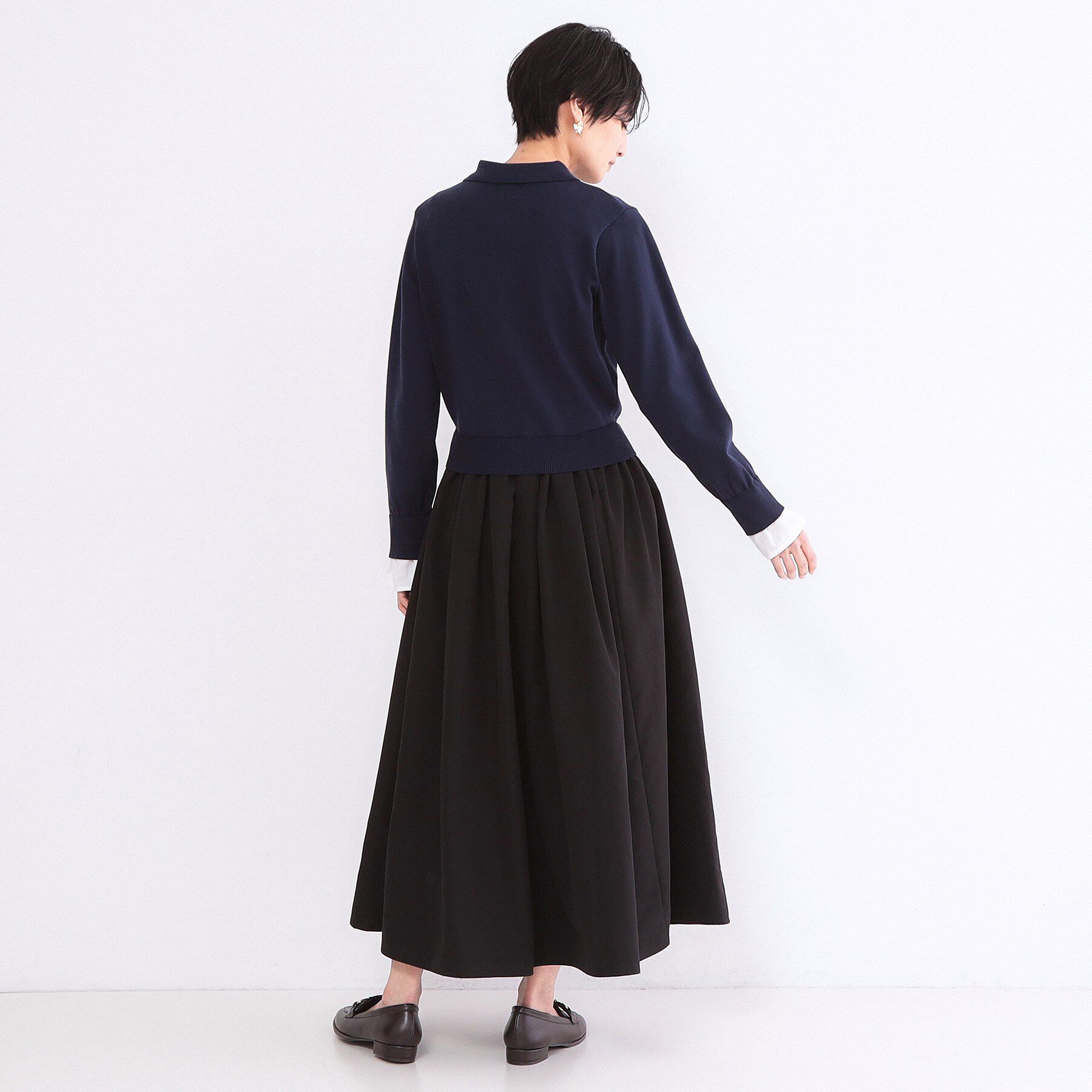 OPAQUE.CLIP「ポロ襟ニットドッキングフレアワンピース【洗濯機OK】」|ワンピース|