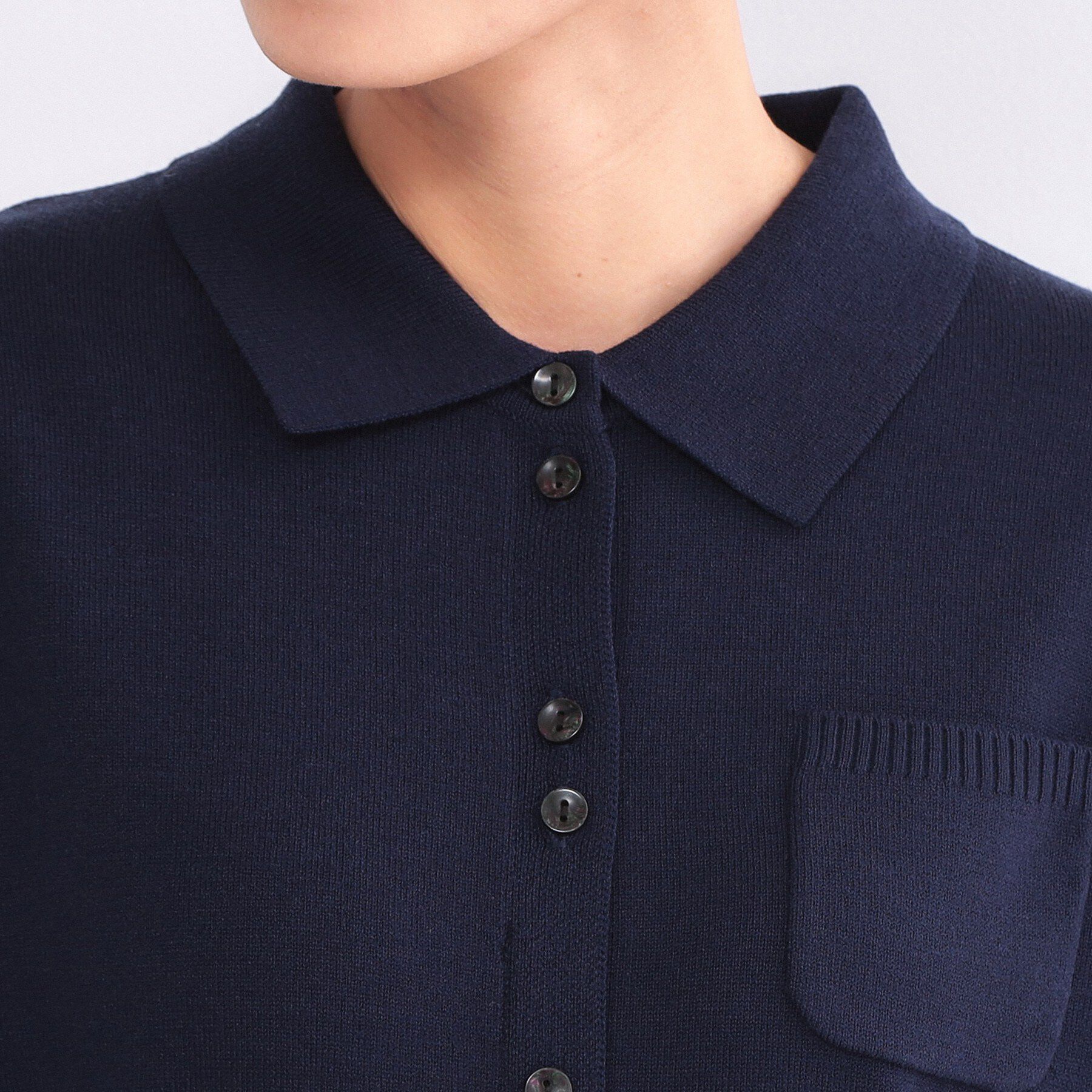 OPAQUE.CLIP「ポロ襟ニットドッキングフレアワンピース【洗濯機OK】」|ワンピース|