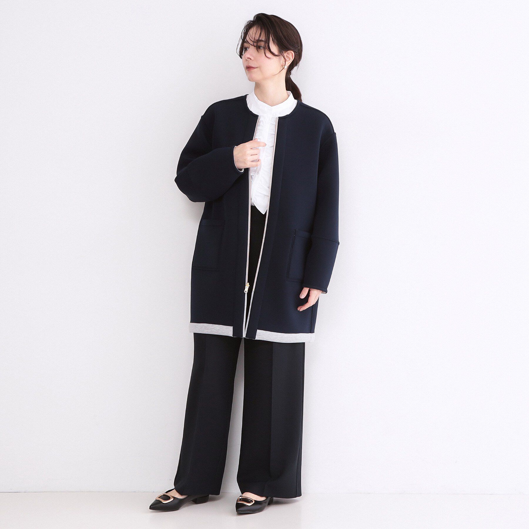 OPAQUE.CLIP「リバーシブル配色ノーカラーコート【洗濯機OK】」|ノーカラーコート|