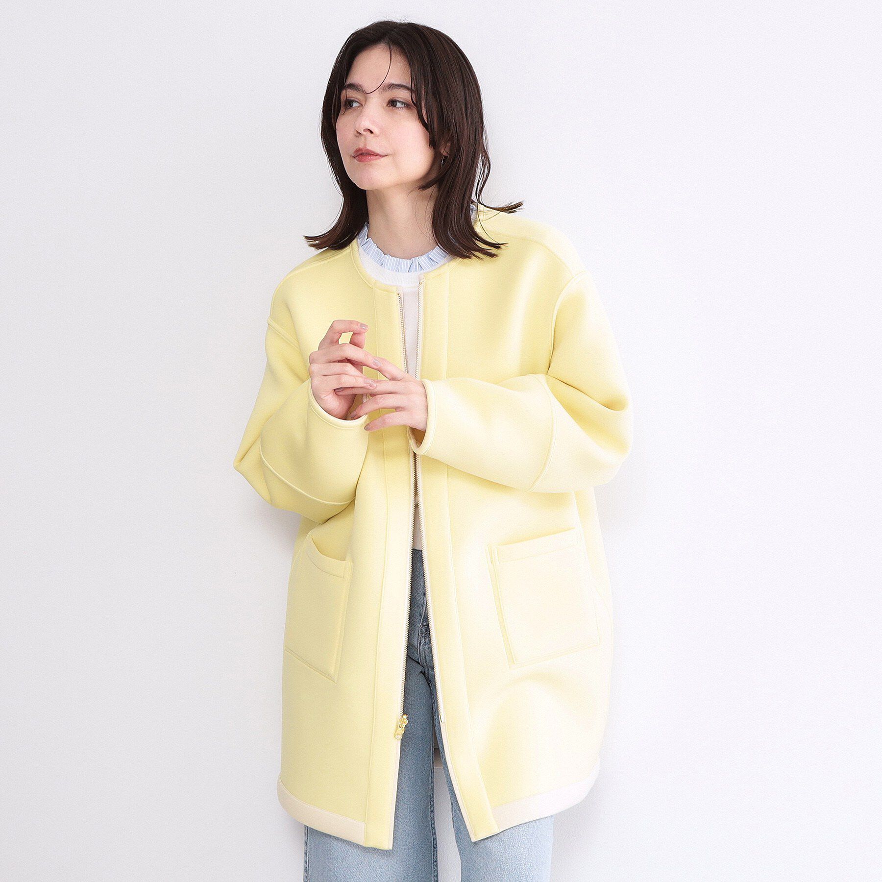 OPAQUE.CLIP「リバーシブル配色ノーカラーコート【洗濯機OK】」|ノーカラーコート|