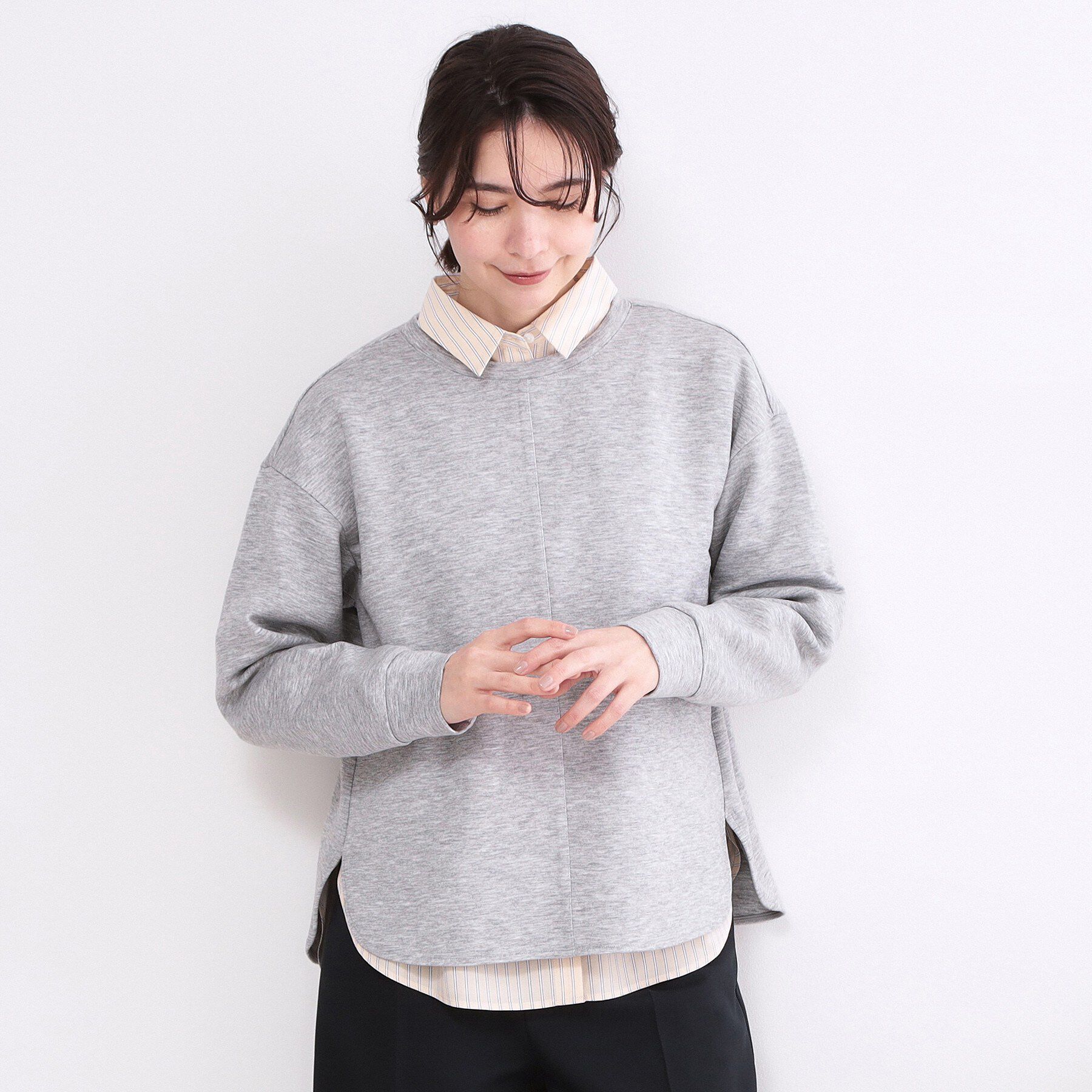 OPAQUE.CLIP「リラクシーボリュームスリーブトップス【洗濯機OK】」|Tシャツ・カットソー|グレー(012)