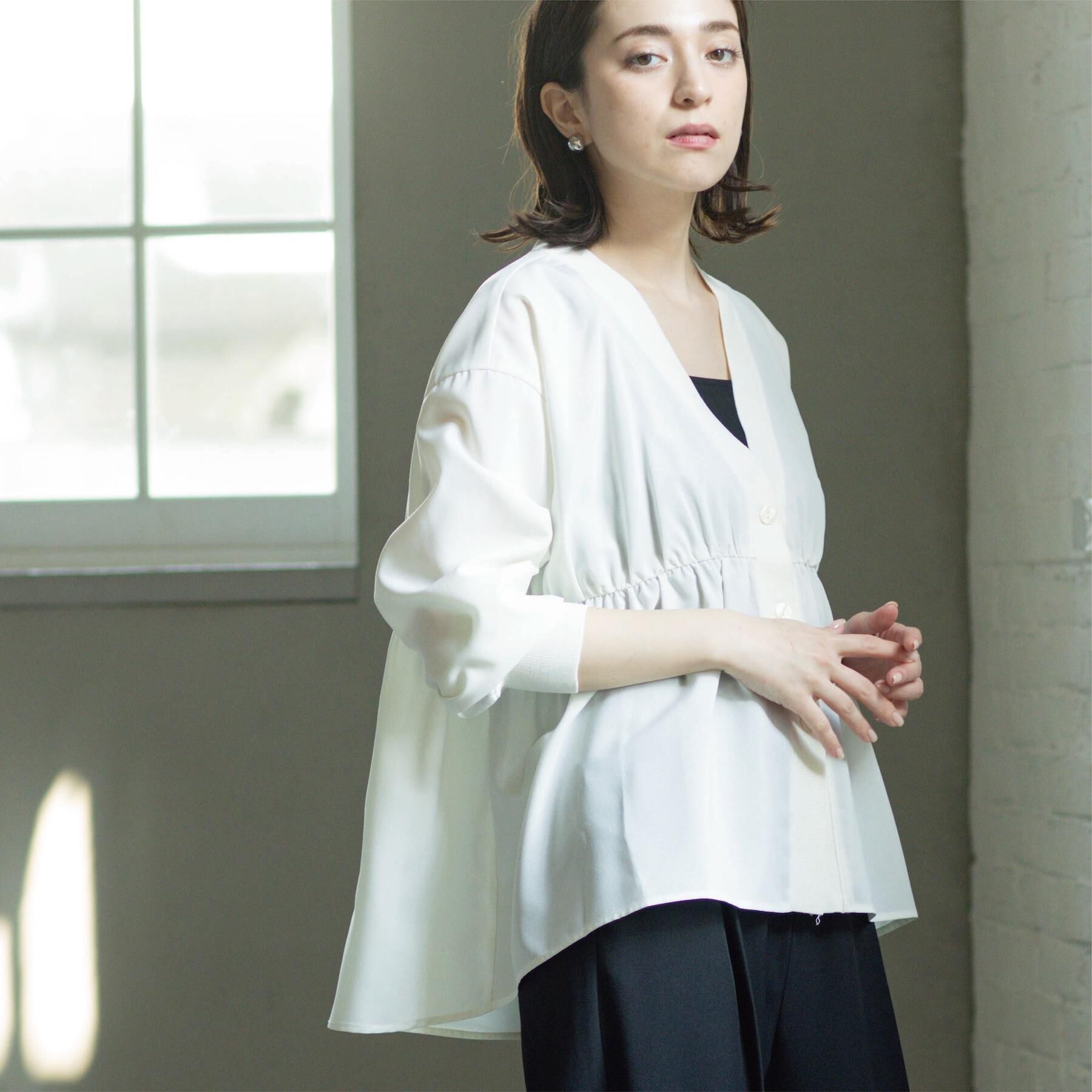 OPAQUE.CLIP「ブラウス風Vネックカーディガン【洗濯機OK】」|カーディガン|