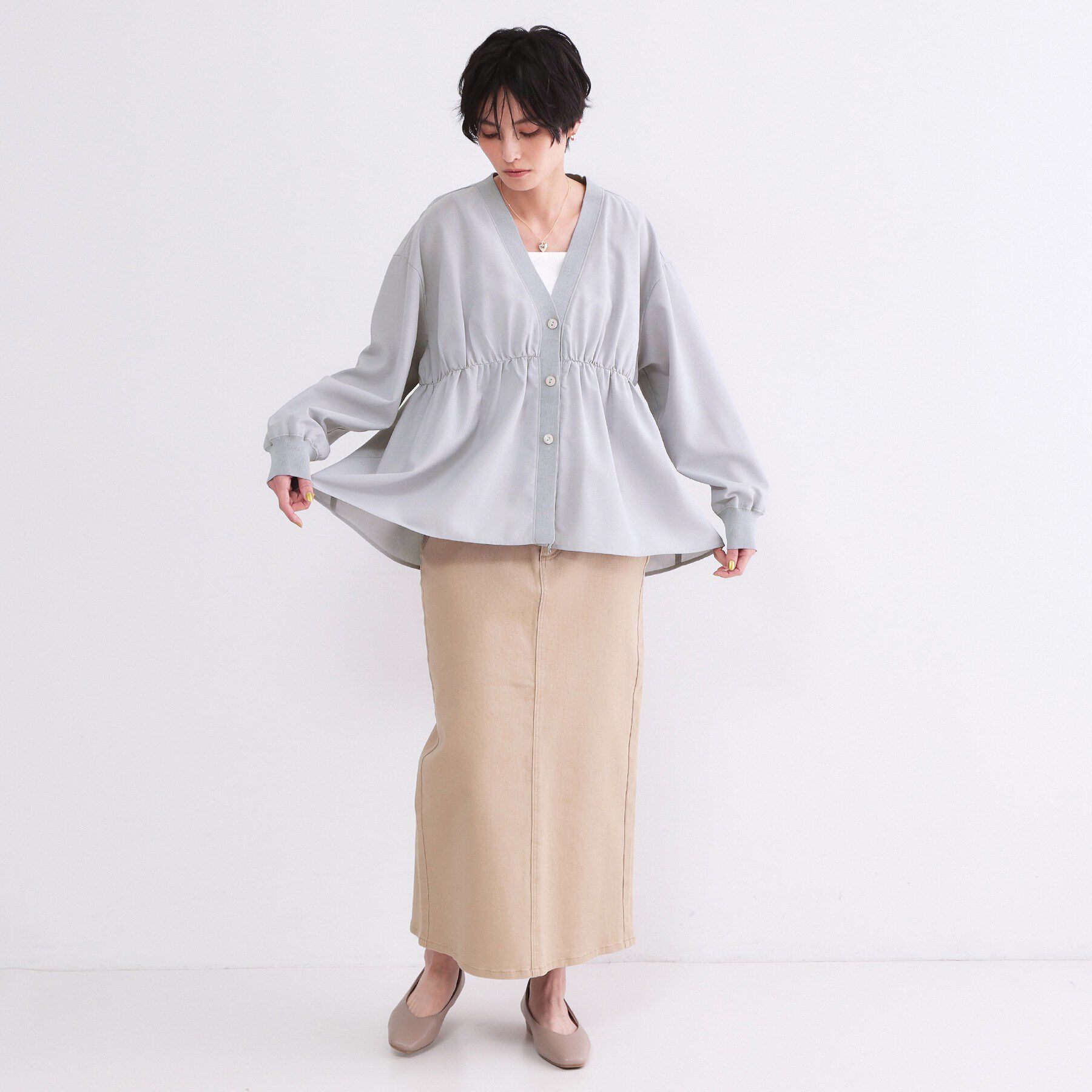 OPAQUE.CLIP「ブラウス風Vネックカーディガン【洗濯機OK】」|カーディガン|