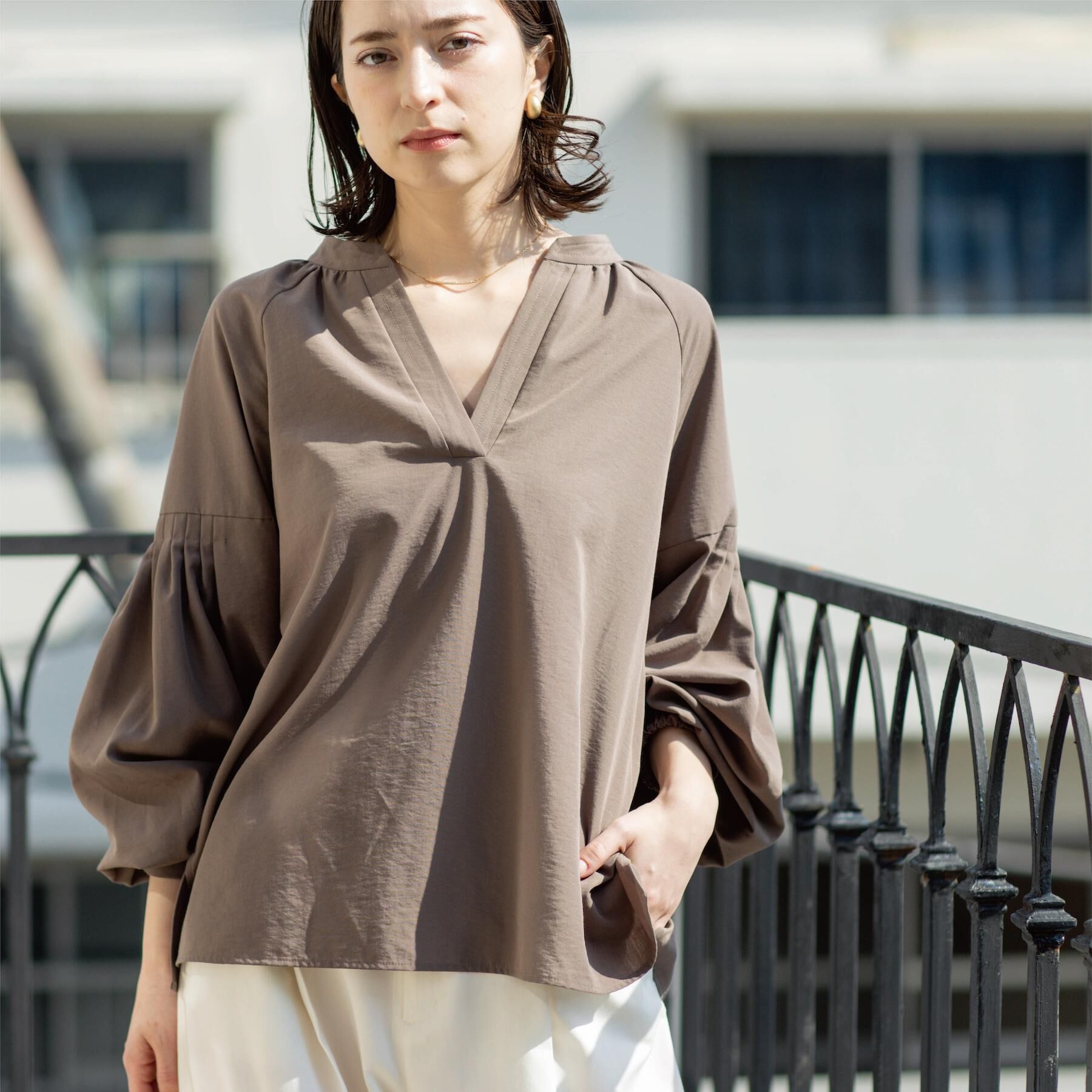 OPAQUE.CLIP「スキッパーボリュームスリーブブラウス【洗濯機OK】」|シャツ・ブラウス|