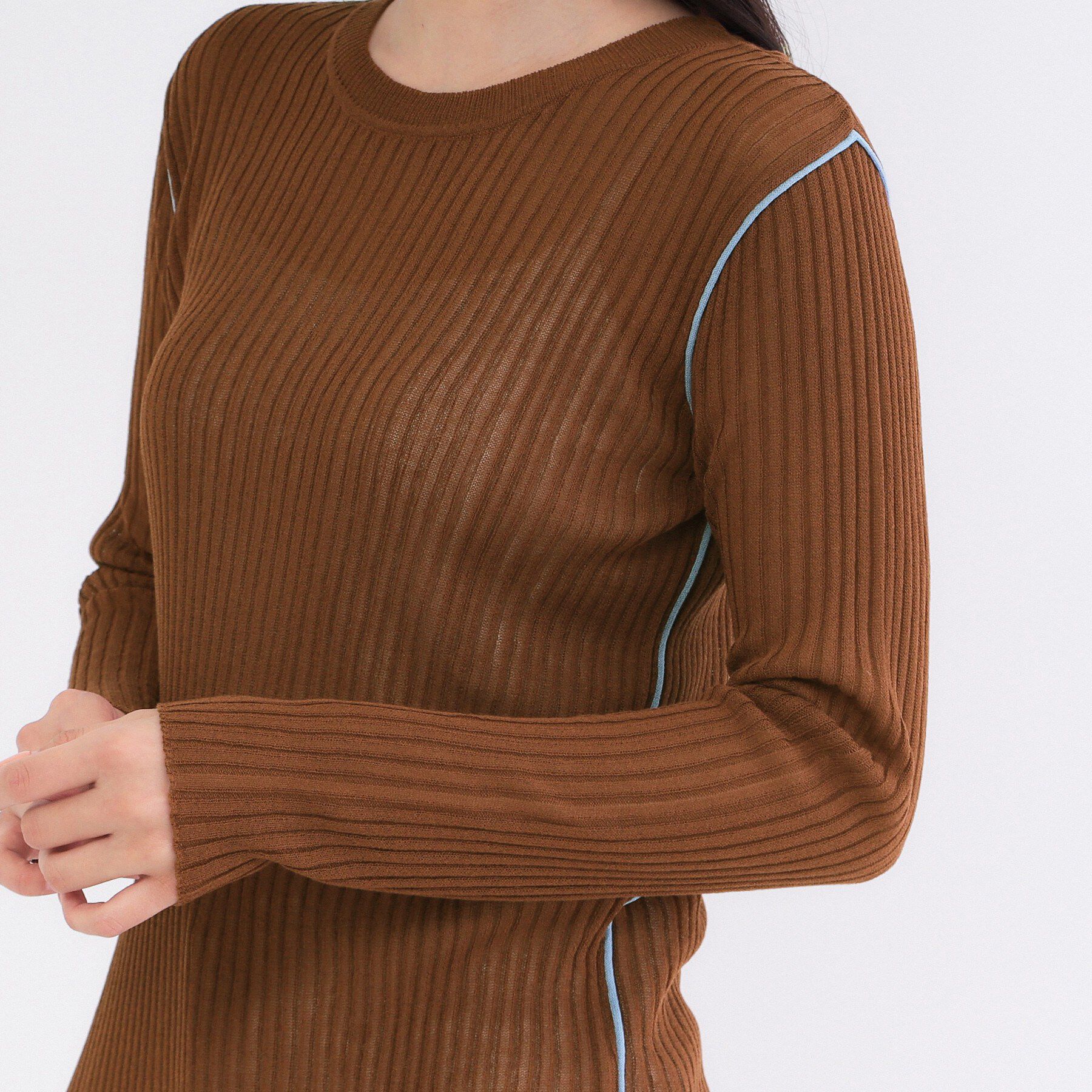 OPAQUE.CLIP「シアー配色クルーネックリブニット【洗濯機OK】」|ニット・セーター|