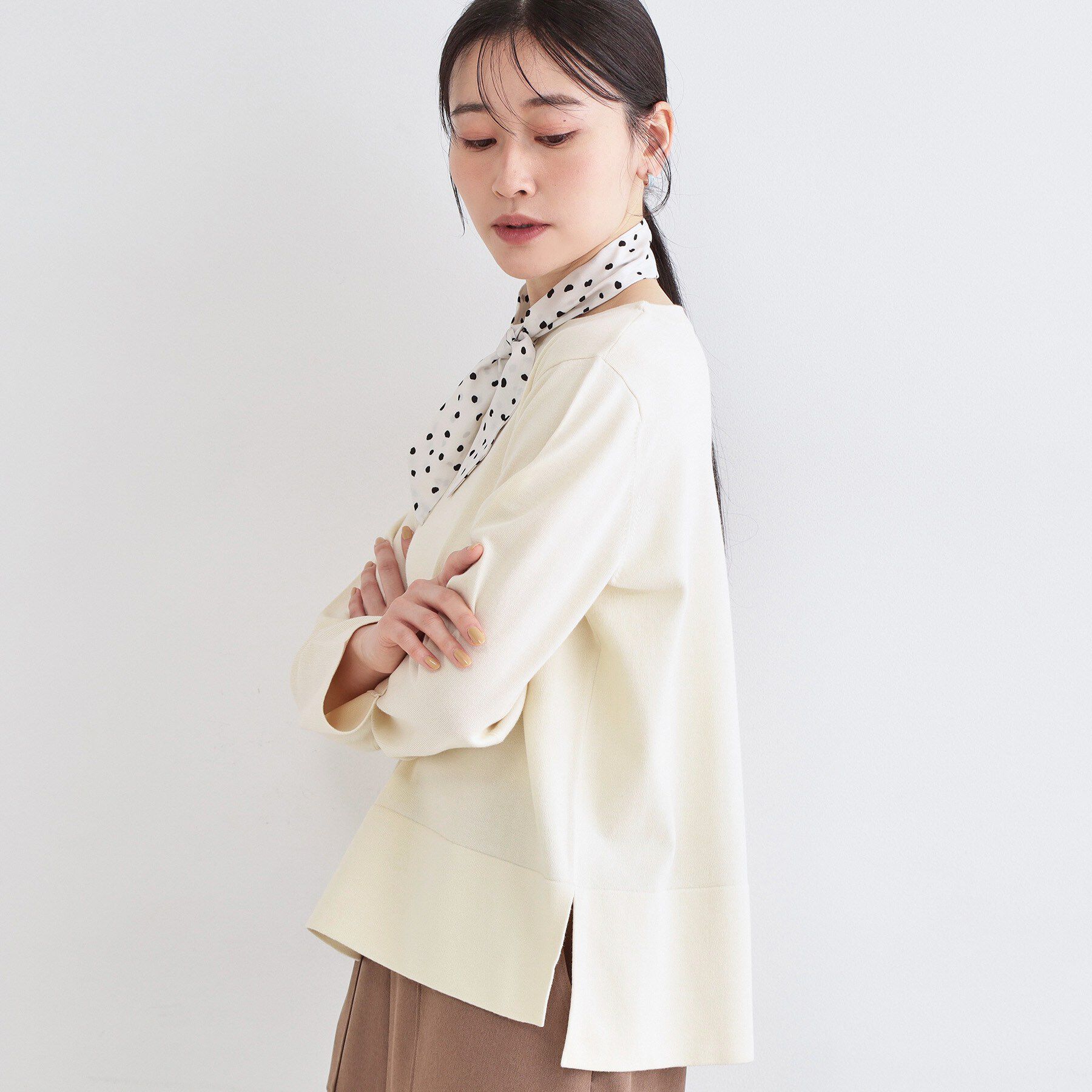 OPAQUE.CLIP「UV リラクシーボートネックニット／オーガニックコットン混【洗濯機OK】《5col》」|ニット・セーター|アイボリー(004)