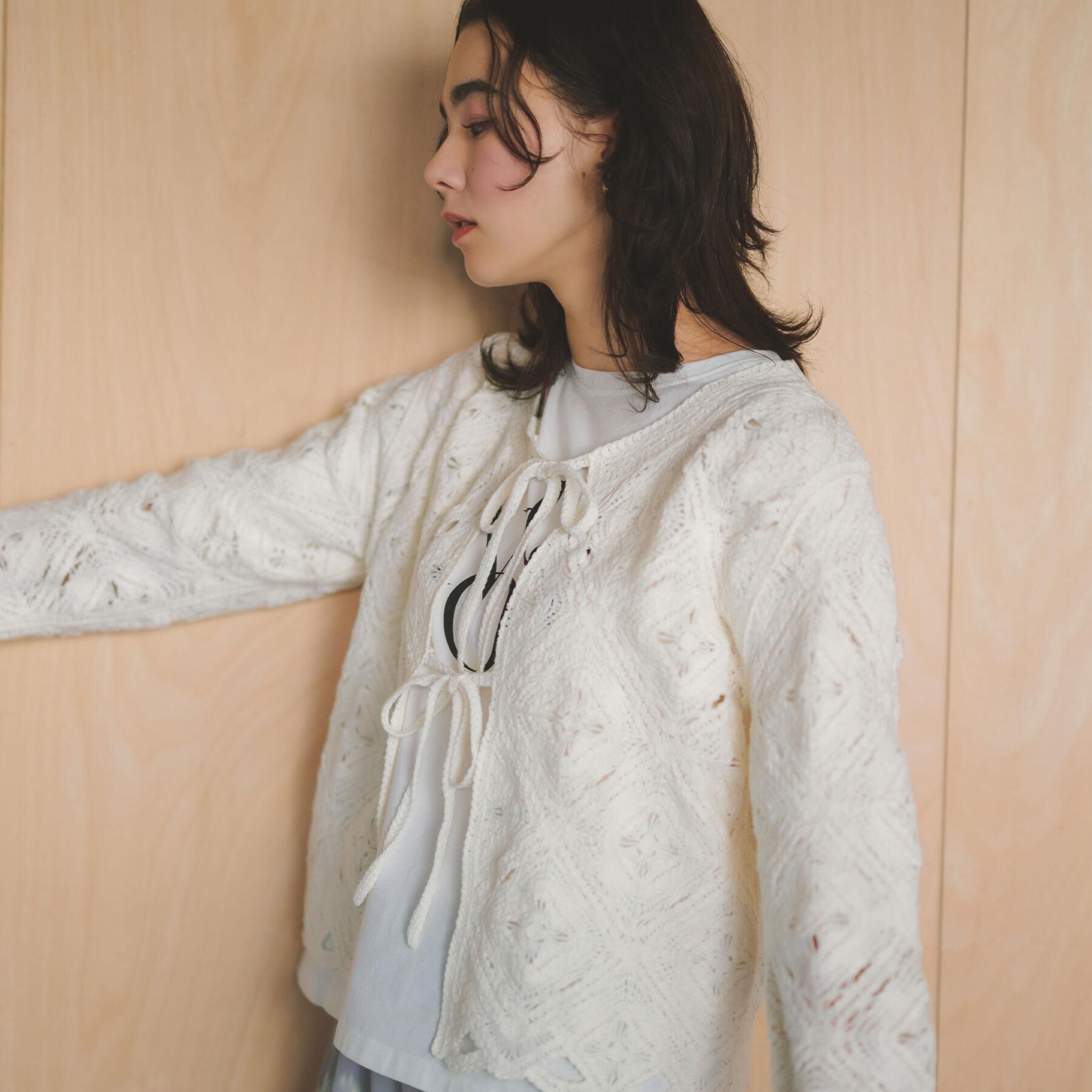 OPAQUE.CLIP「かぎ針風ニットカーディガン【洗濯機OK】」|カーディガン|