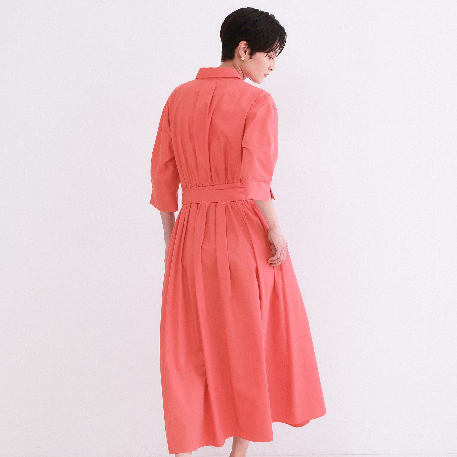 OPAQUE.CLIP「サッシュリボンベルト付きフレアシャツワンピース【洗濯機OK/防シワ加工】」|ワンピース|
