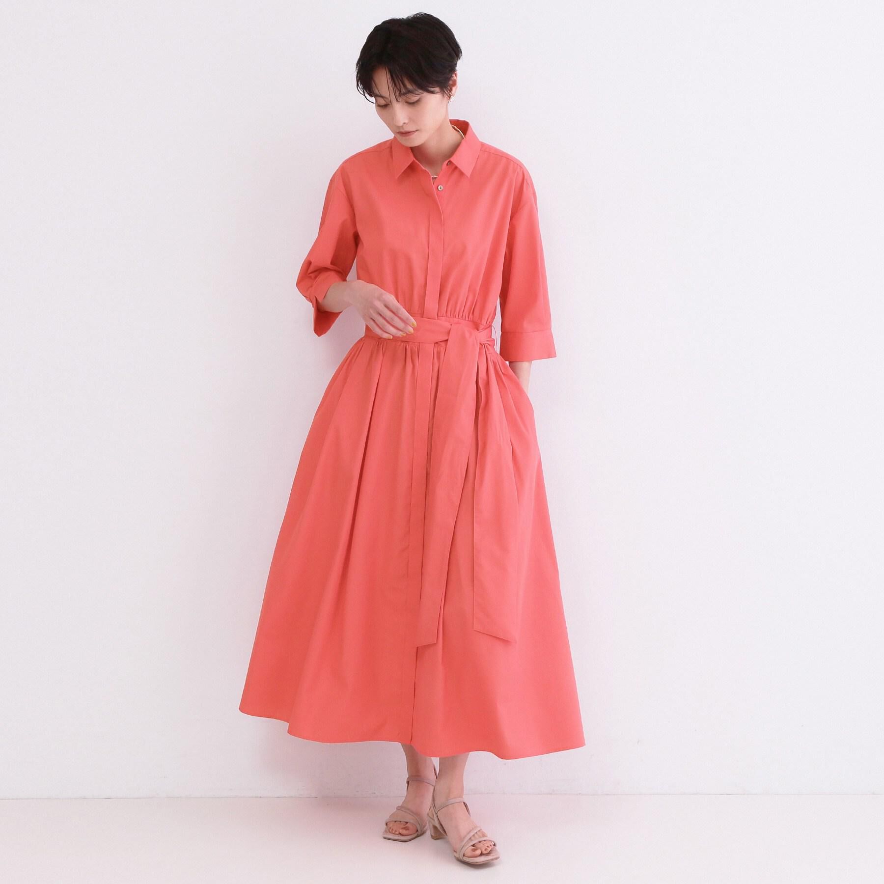 OPAQUE.CLIP「サッシュリボンベルト付きフレアシャツワンピース【洗濯機OK/防シワ加工】」|ワンピース|