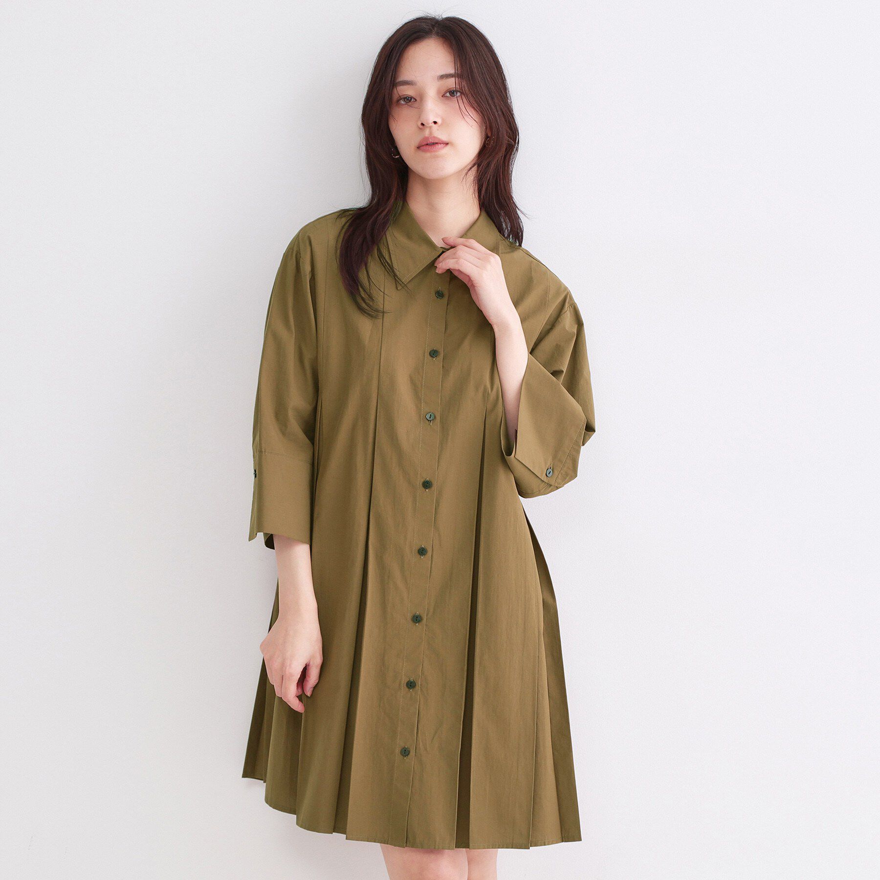 OPAQUE.CLIP「プリーツミニシャツワンピース【洗濯機OK】」|ワンピース|