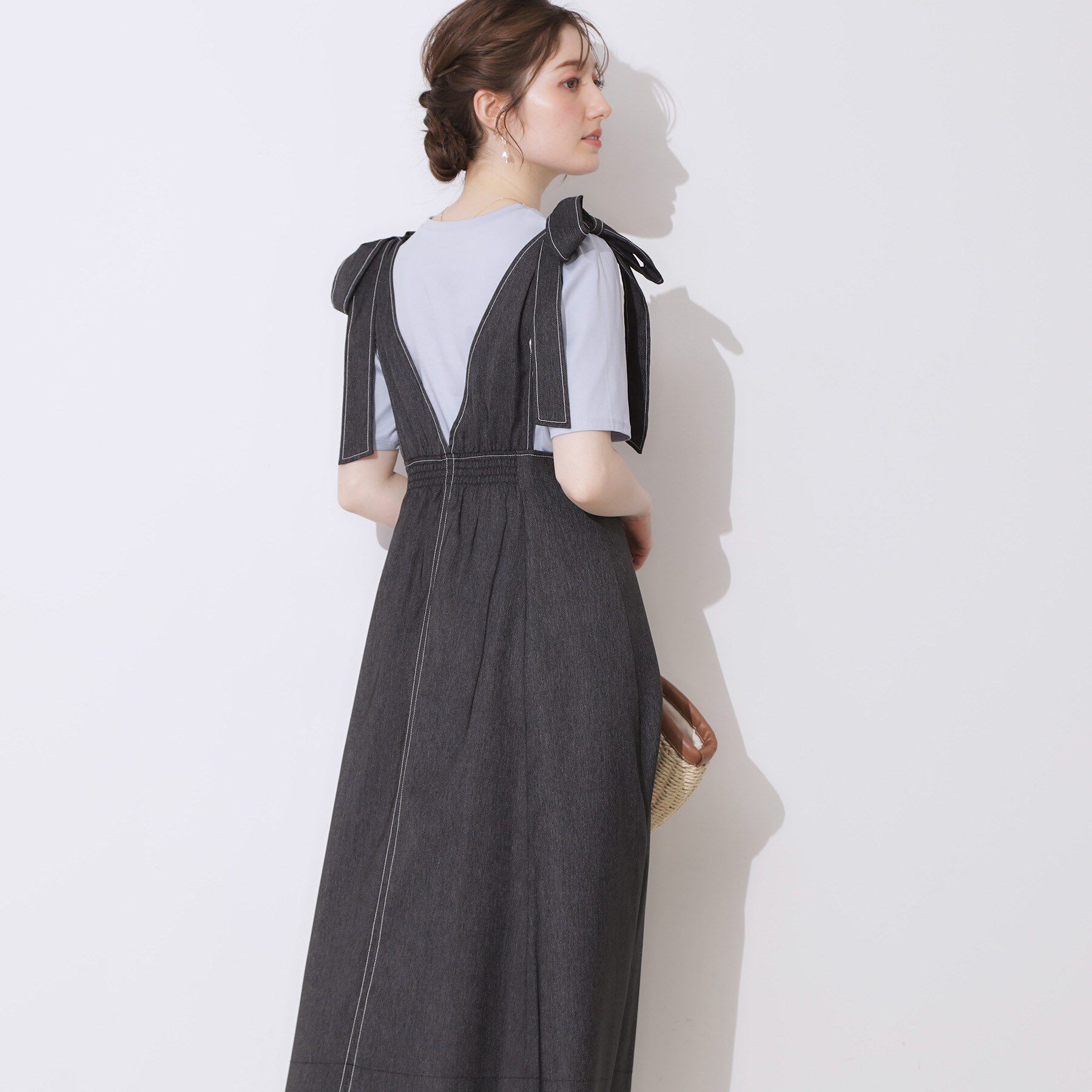 Couture broach「デニムライク肩リボンワンピース」|ワンピース|