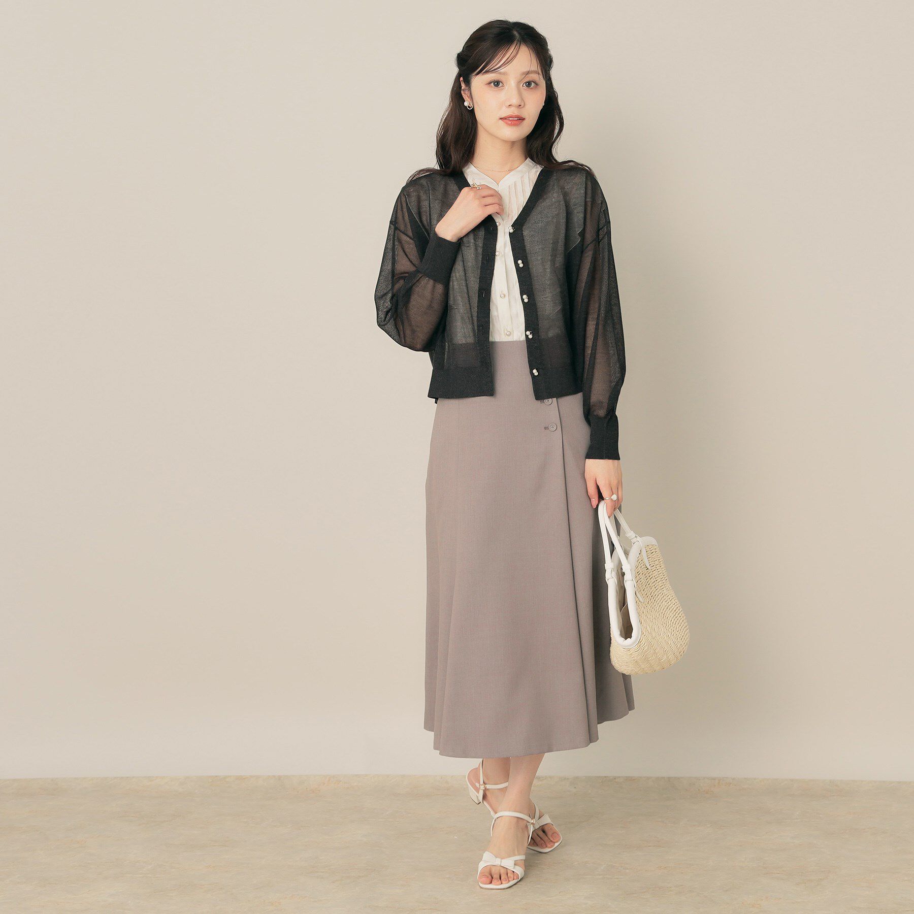 Couture broach「【秋カラー・オシャレな透け感】ダブルパール調シアーカーディガン」|カーディガン|