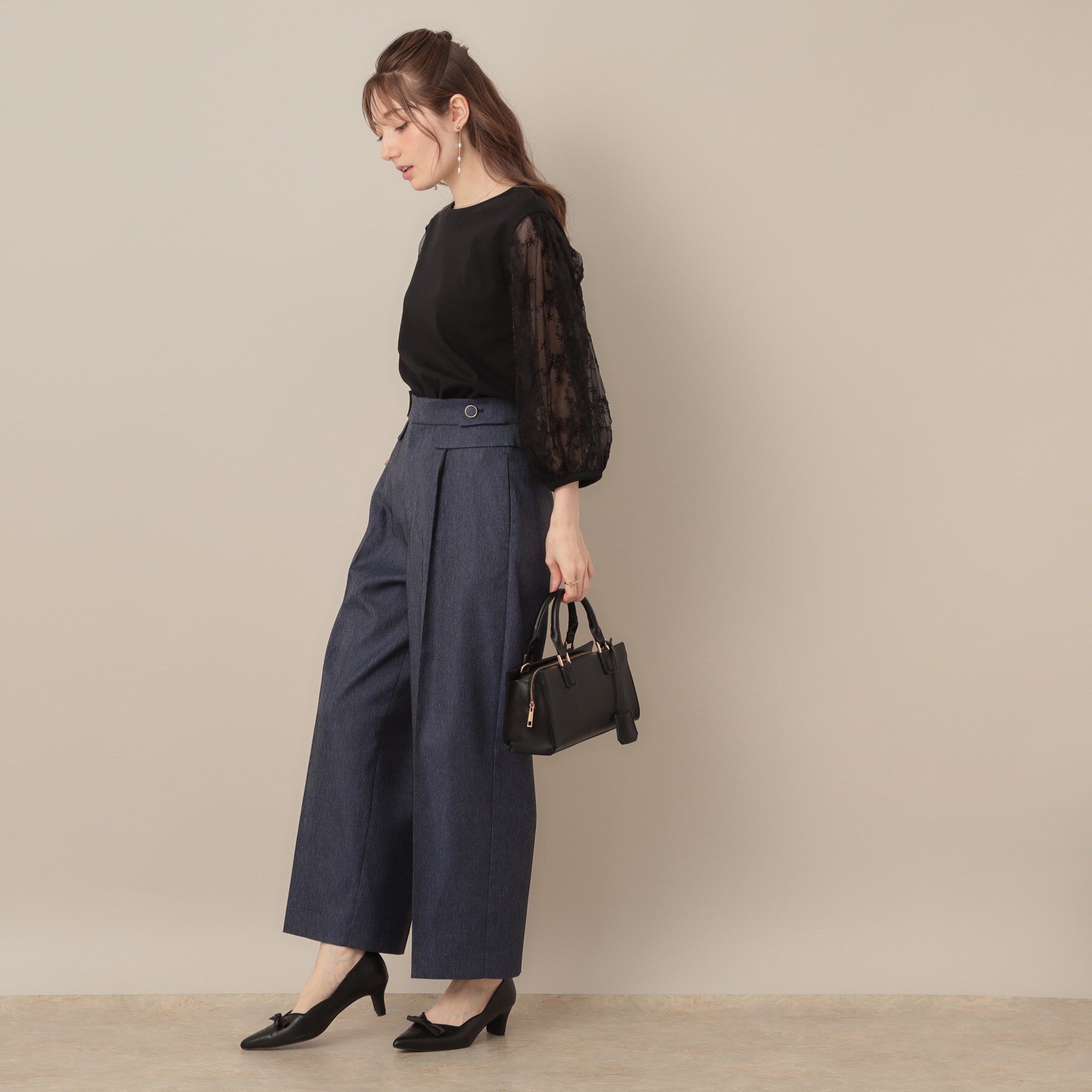 Couture broach「【接触冷感・UVカット・マシンウォッシャブル】袖レースドッキングカットソー」|Tシャツ・カットソー|