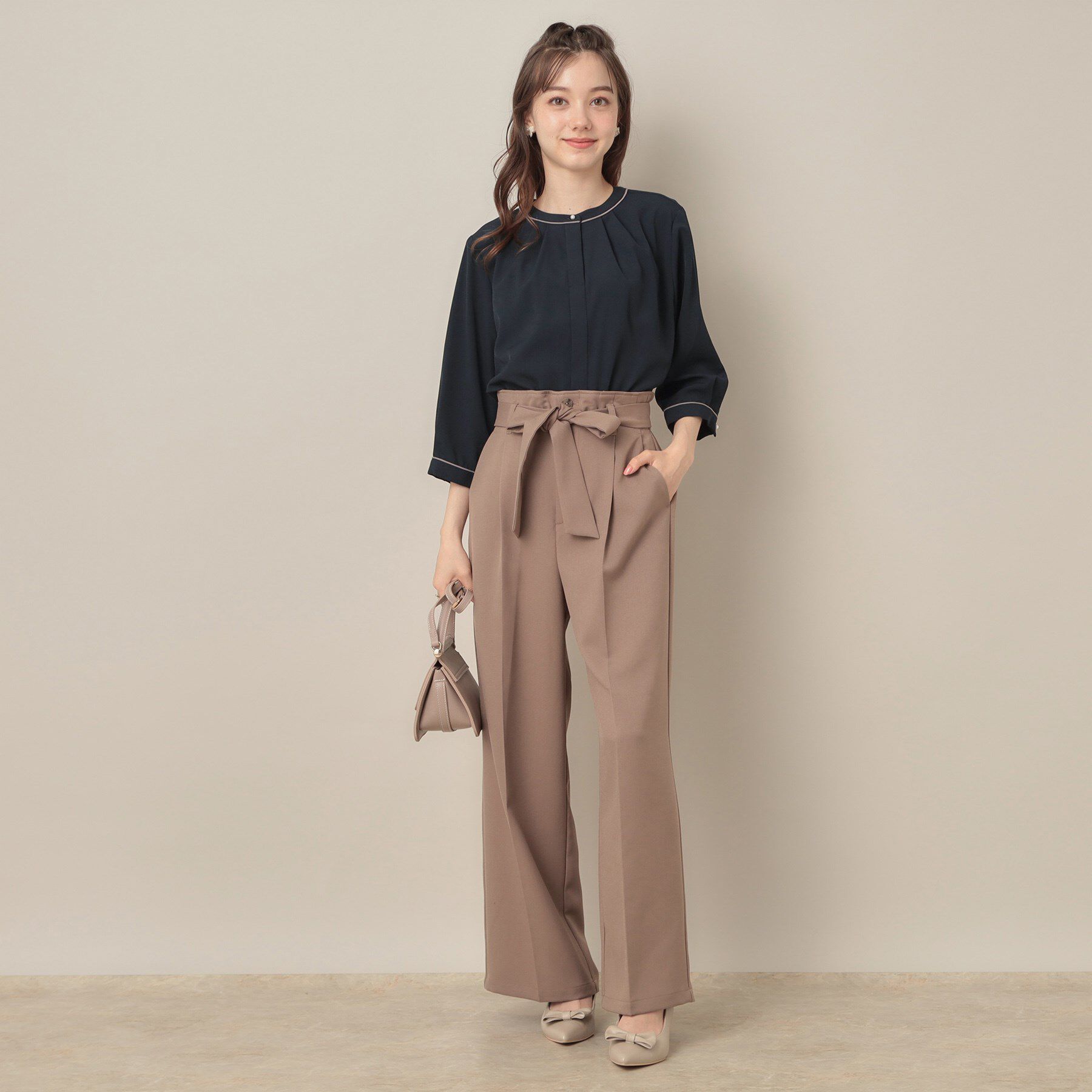 Couture broach「【6分袖・通勤】配色ジョーゼットブラウス」|シャツ・ブラウス|