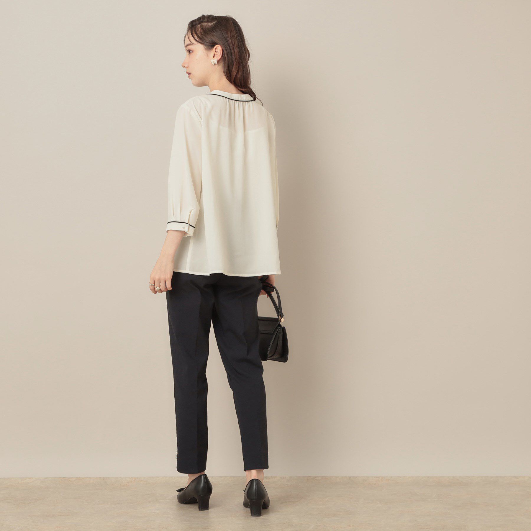 Couture broach「【6分袖・通勤】配色ジョーゼットブラウス」|シャツ・ブラウス|