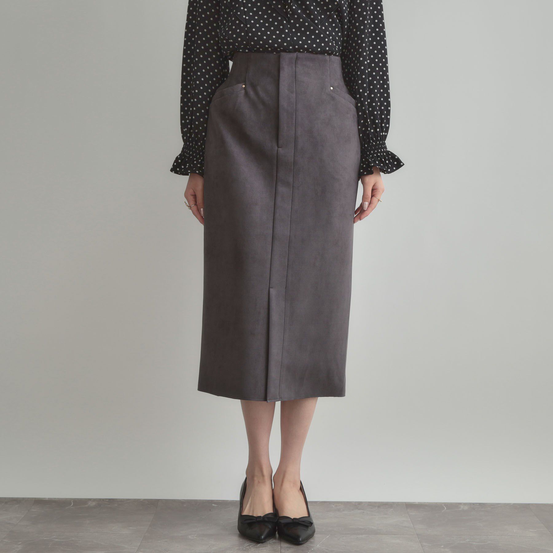 Couture broach「【洗える・ストレッチ・通勤】スエード調ダンボールIラインスカート」|スカート|