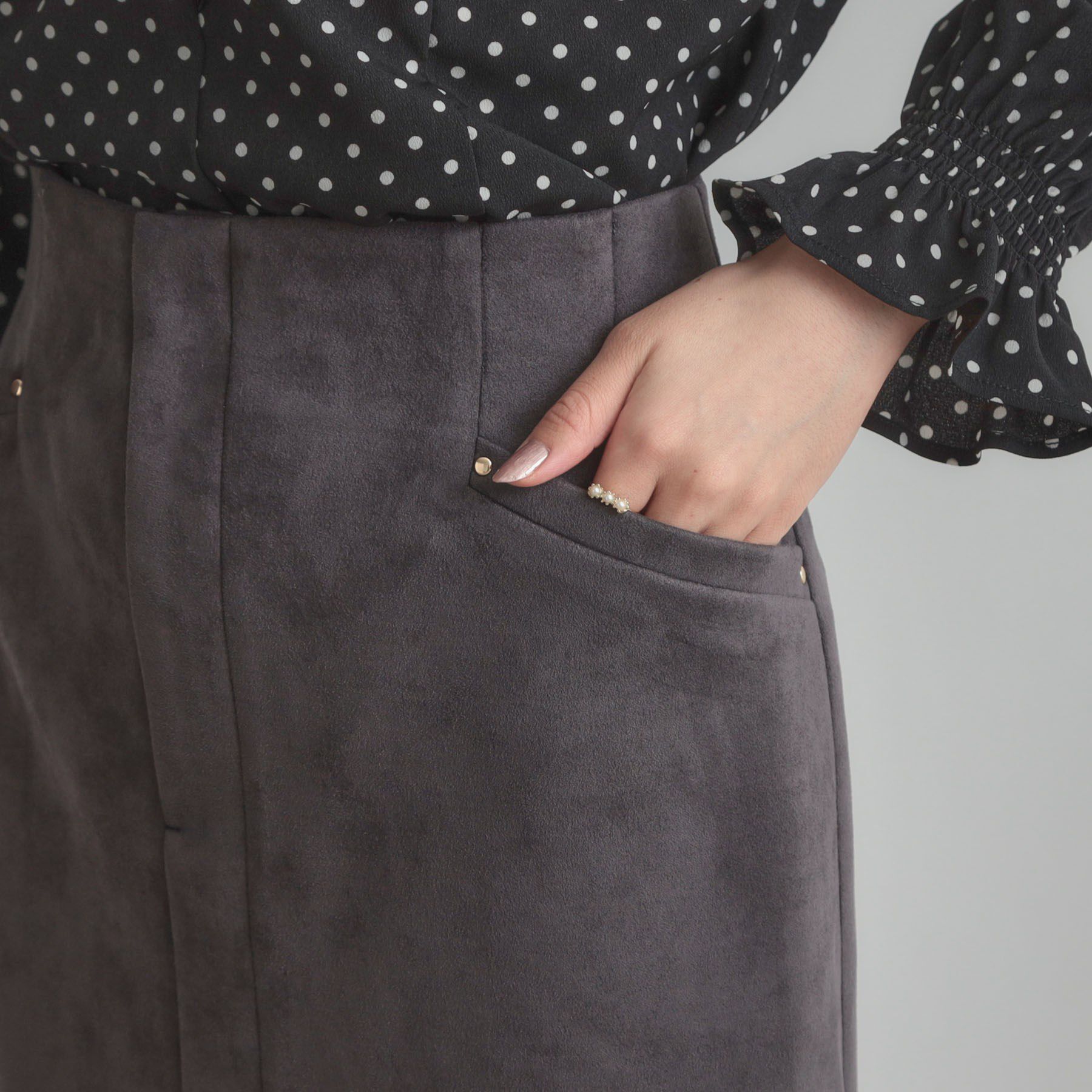 Couture broach「【洗える・ストレッチ・通勤】スエード調ダンボールIラインスカート」|スカート|