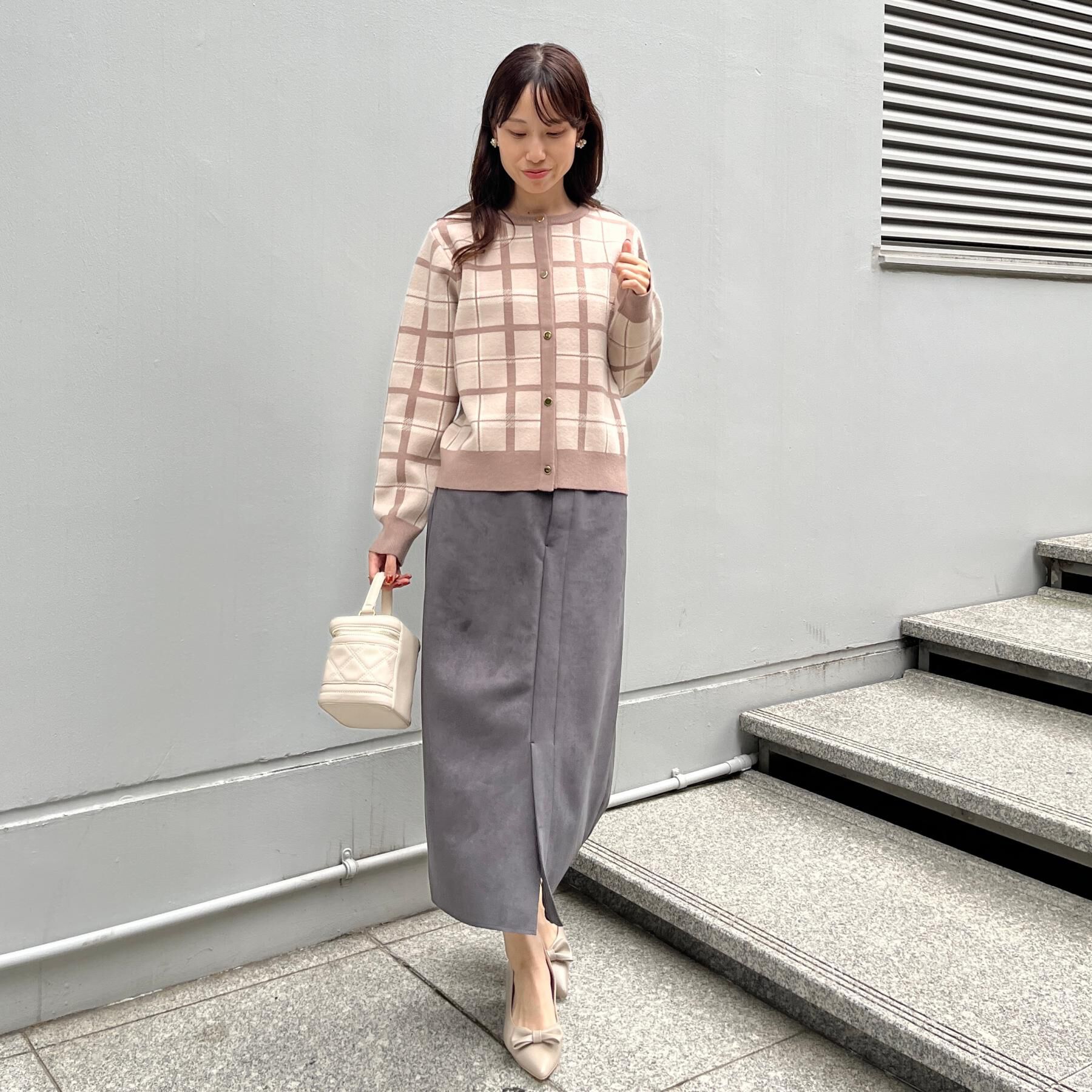 Couture broach「【大人可愛い・通勤】チェックジャカード ニットカーディガン」|カーディガン|