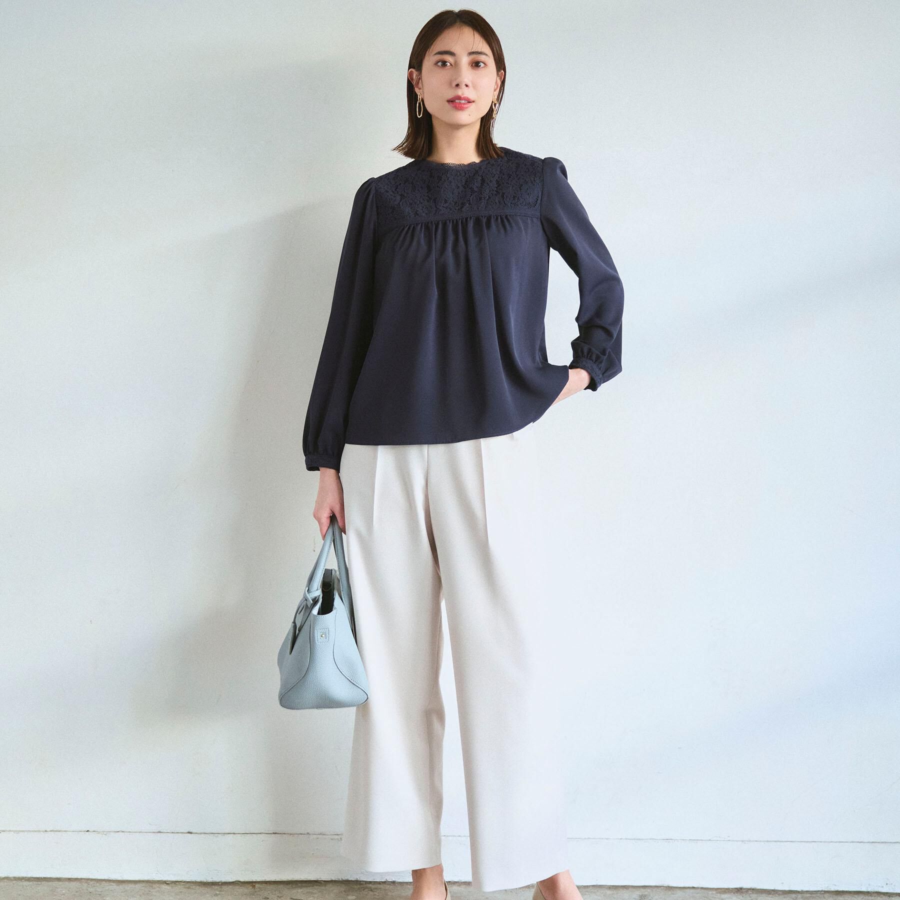 Couture broach「【ハレの日・通勤】レースドッキング ブラウス」|シャツ・ブラウス|