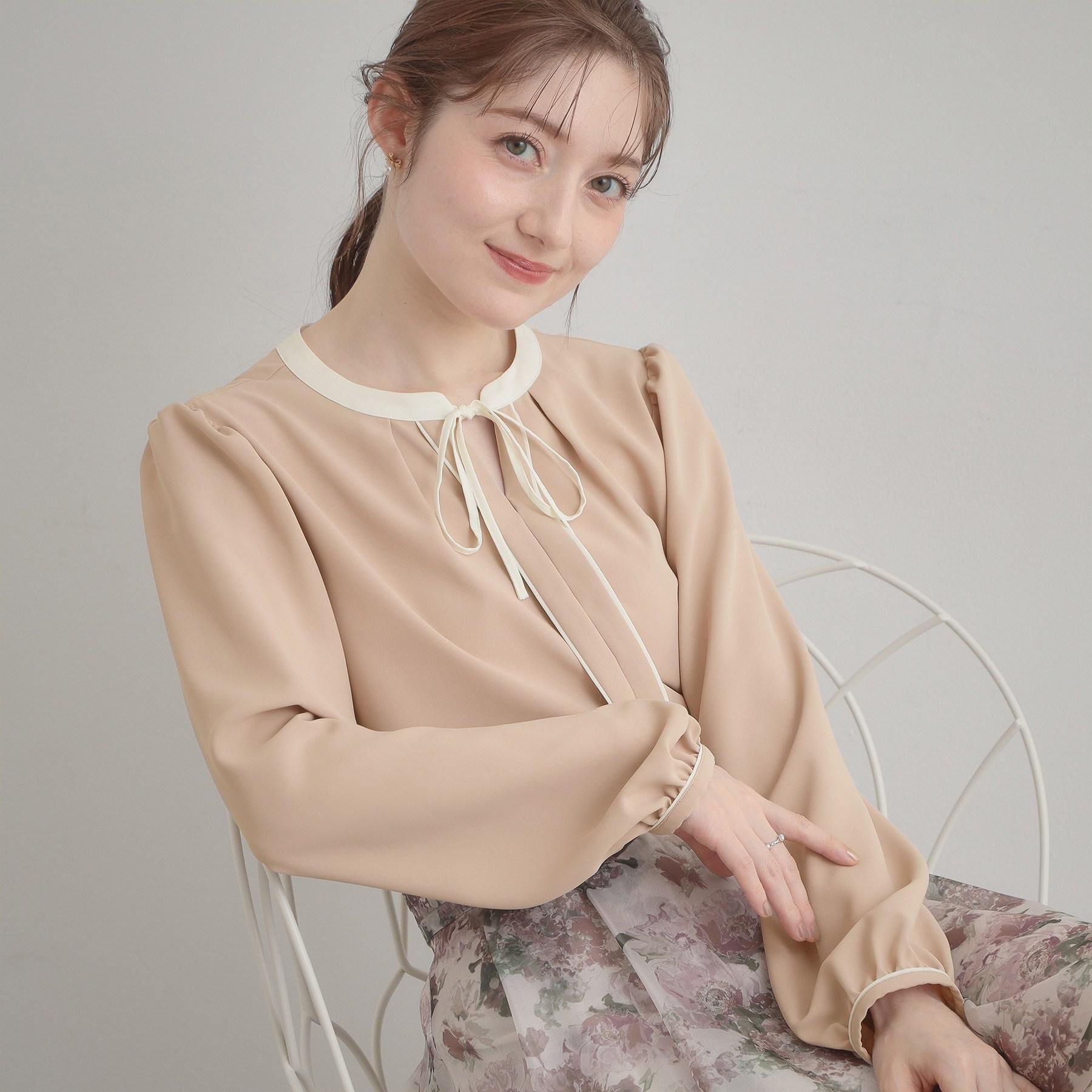 Couture broach「【洗える・ハレの日・通勤】配色 細リボンタイ ブラウス」|シャツ・ブラウス|