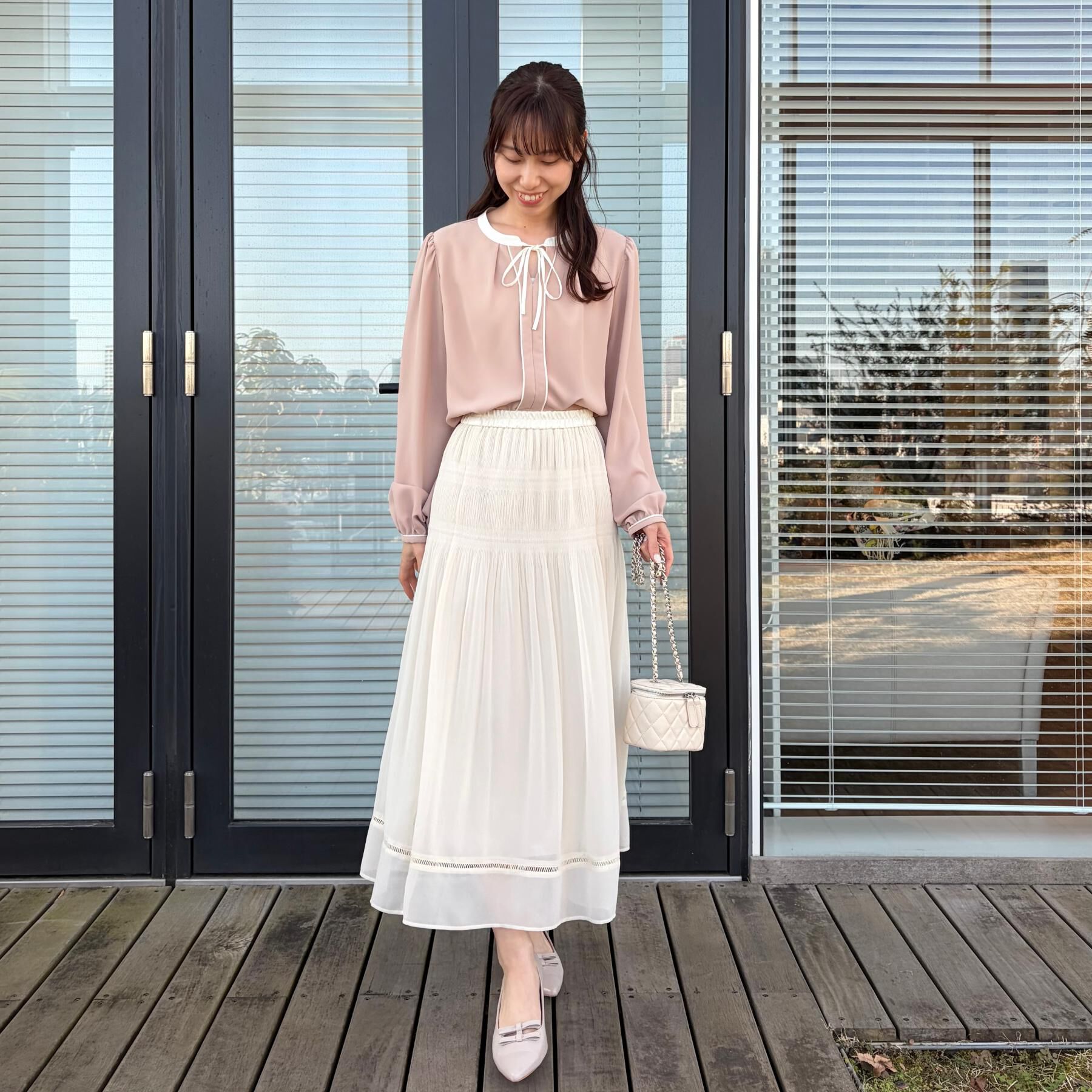 Couture broach「【洗える・ハレの日・通勤】配色 細リボンタイ ブラウス」|シャツ・ブラウス|