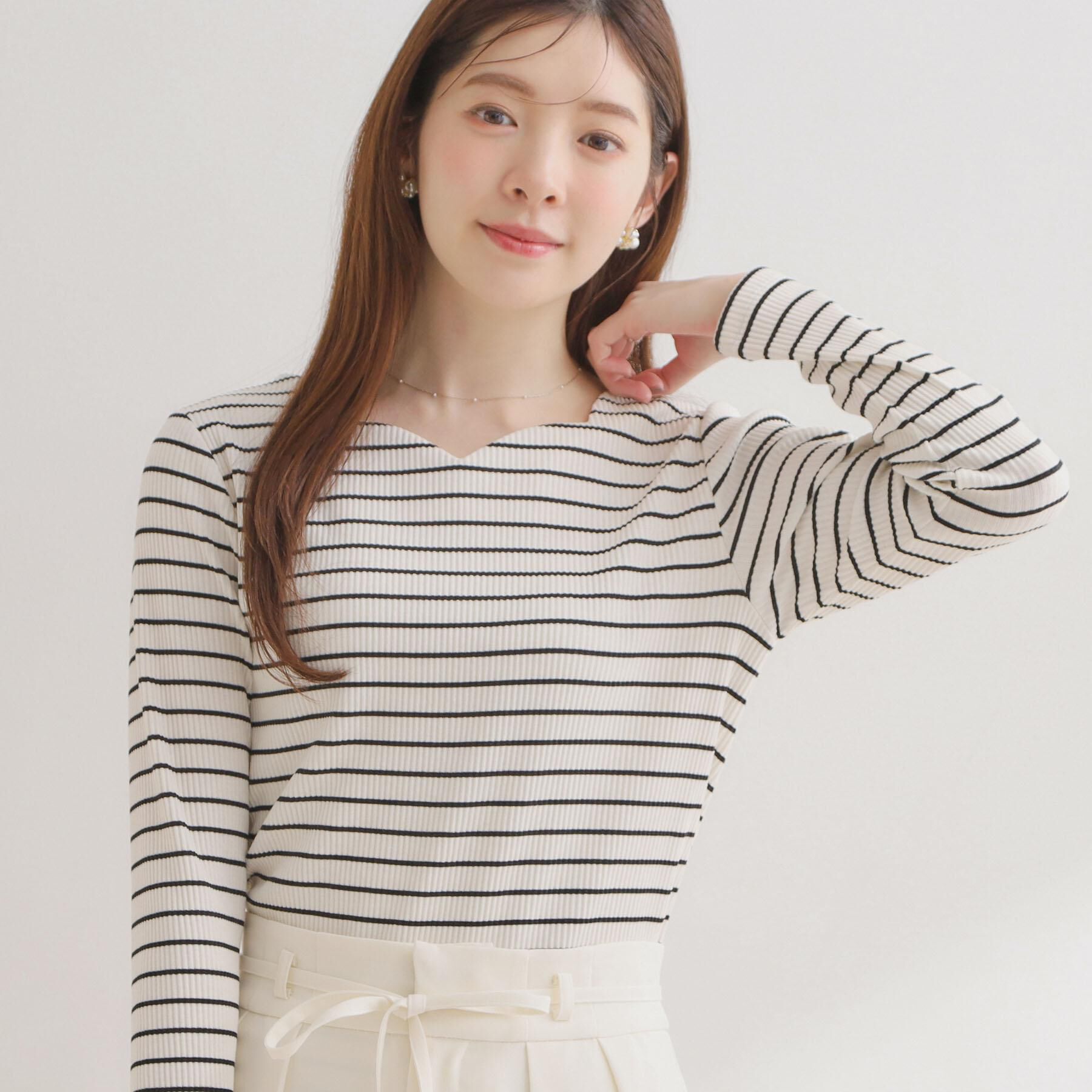 Couture broach「【洗える】ハートネック テレコプルオーバー」|Tシャツ・カットソー|