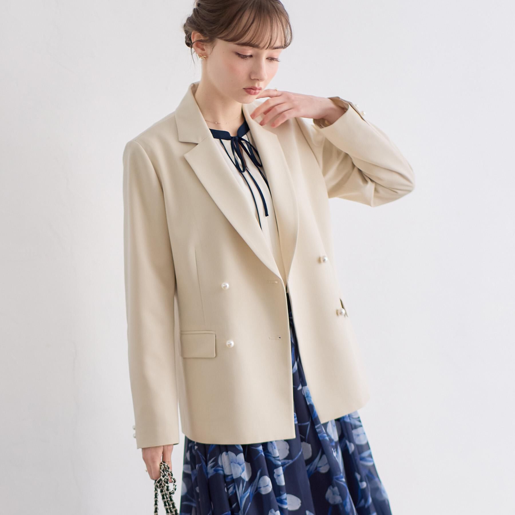 Couture broach「【洗える・ハレの日・通勤】パール調ボタン テーラードジャケット」|テーラードジャケット|
