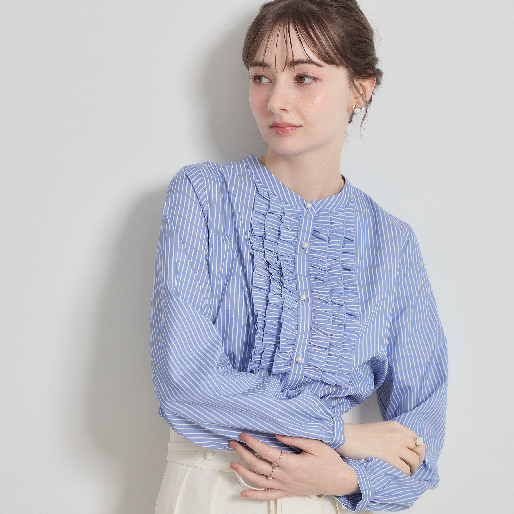 Couture broach「【通勤・着映え】ストライプ フリルブラウス」|シャツ・ブラウス|