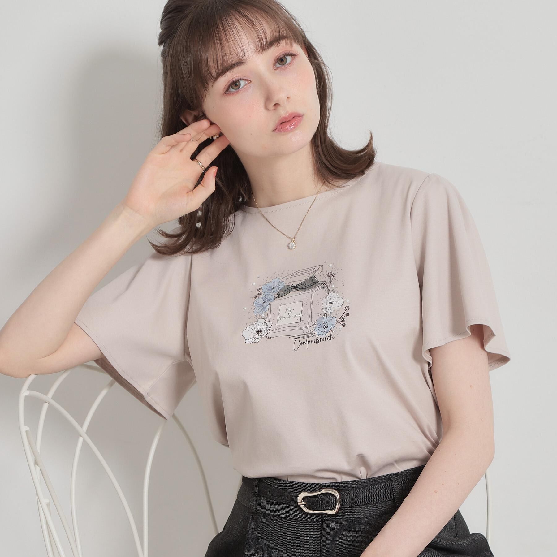 Couture broach「【接触冷感・UVカット】パフュームプリントTシャツ」|Tシャツ・カットソー|ライトベージュ(05