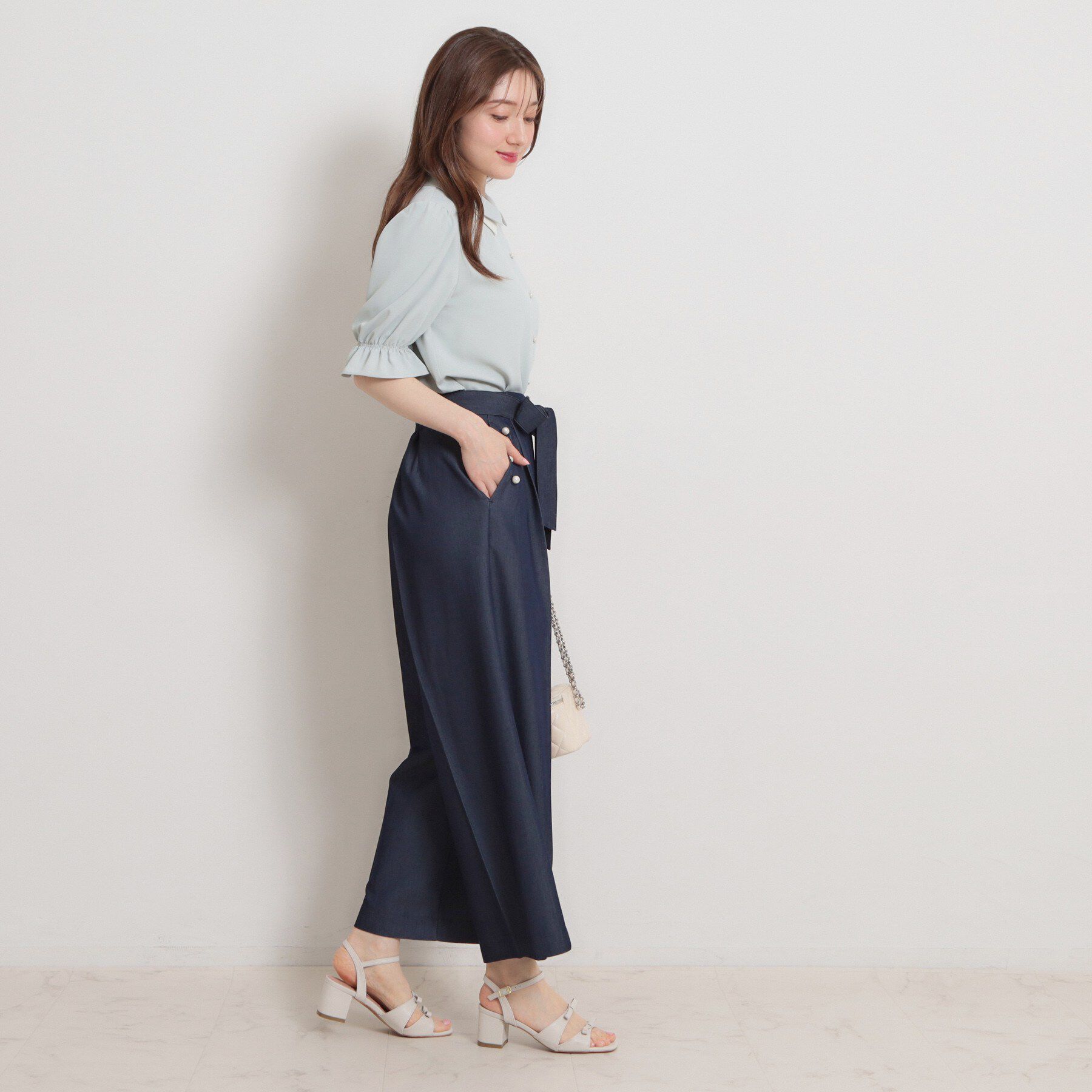 Couture broach「【洗える・S-LL】マリン風アソート釦 シャンブレーワイドパンツ」|その他|