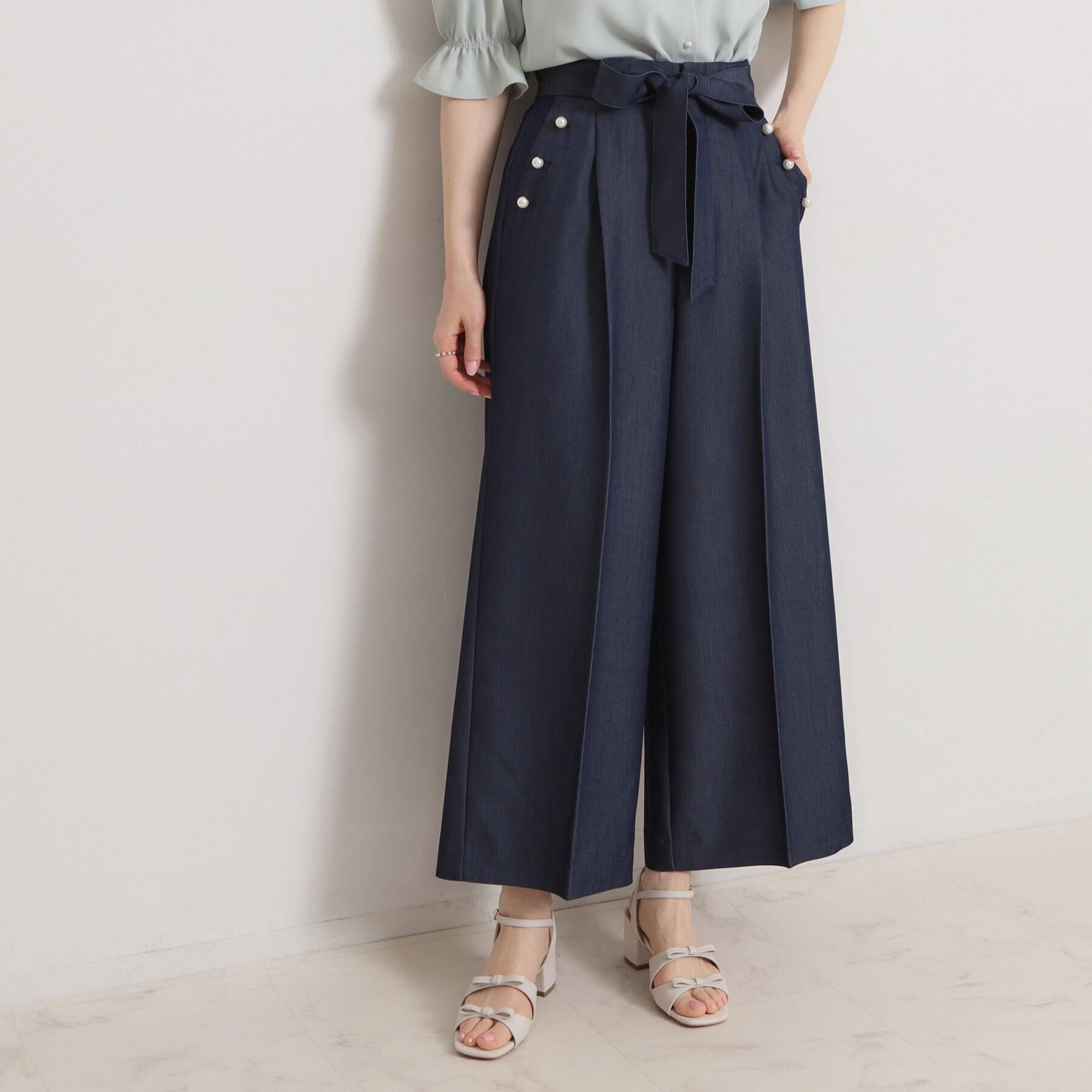 Couture broach「【洗える・S-LL】マリン風アソート釦 シャンブレーワイドパンツ」|その他|