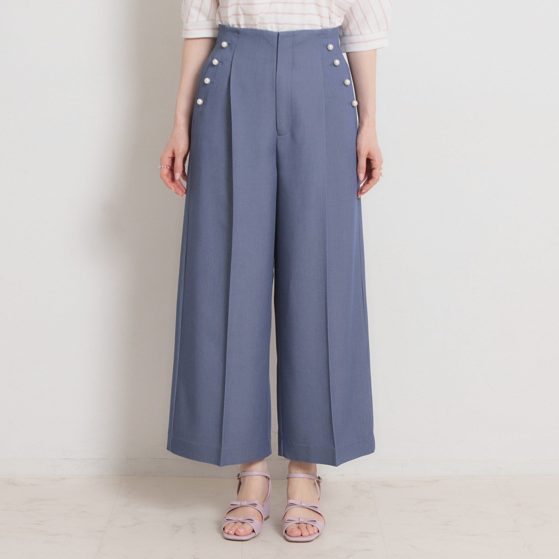 Couture broach「【洗える・S-LL】マリン風アソート釦 シャンブレーワイドパンツ」|その他|