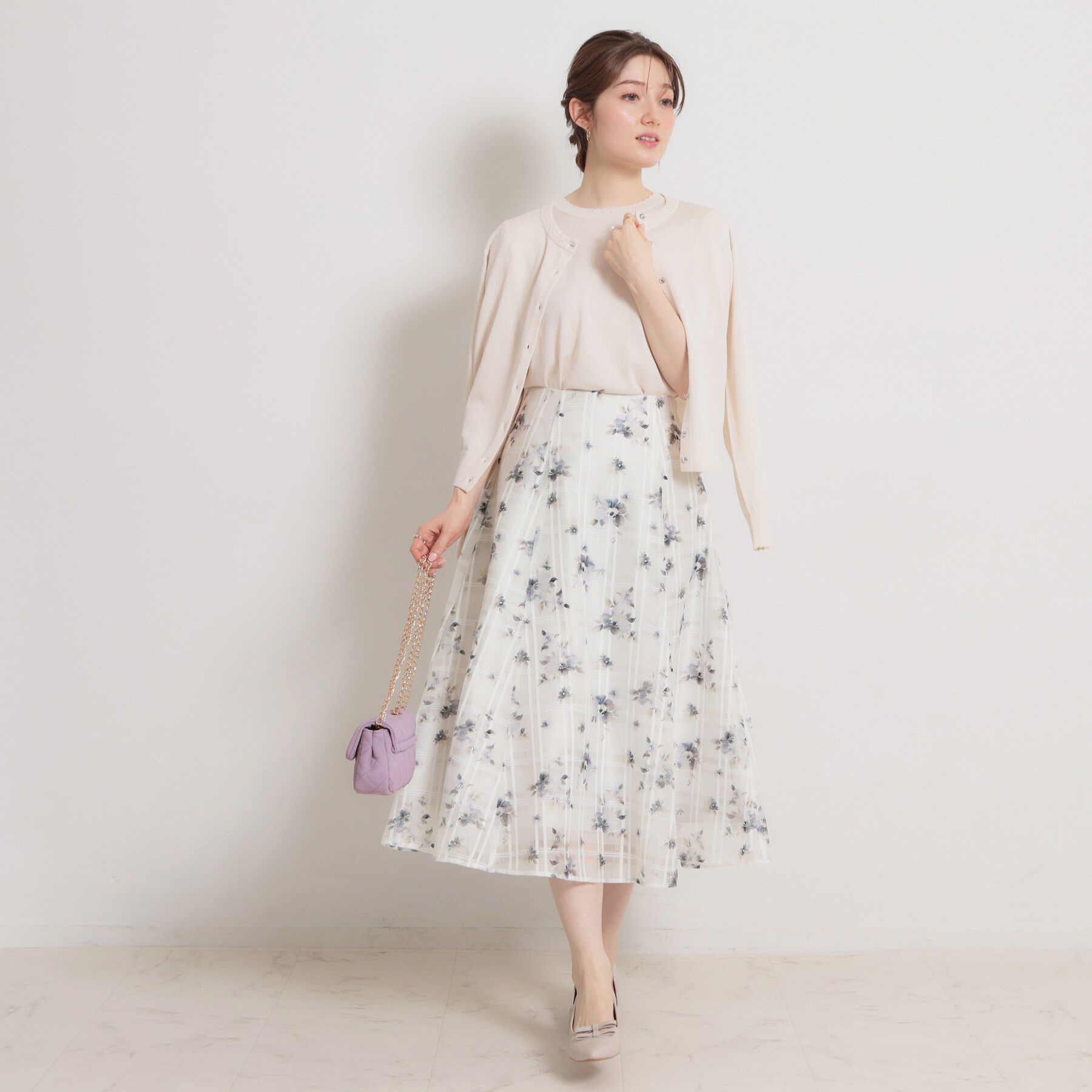 Couture broach「【洗える・着映え】シアーチェック フラワープリント スカート」|スカート|